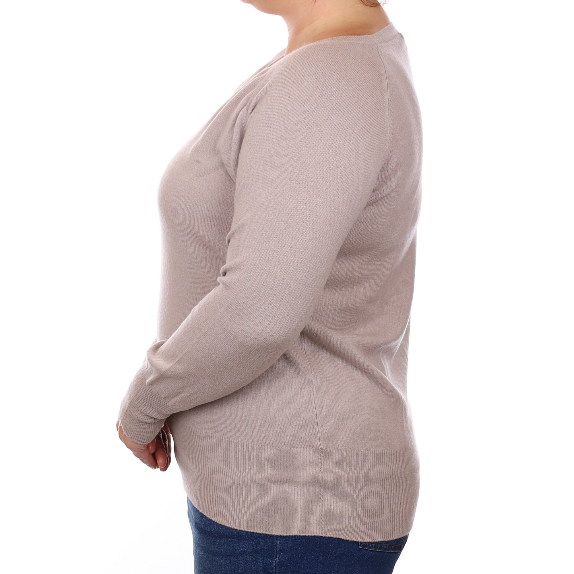 Clay Grey Cashmere V Neck Jumper Large