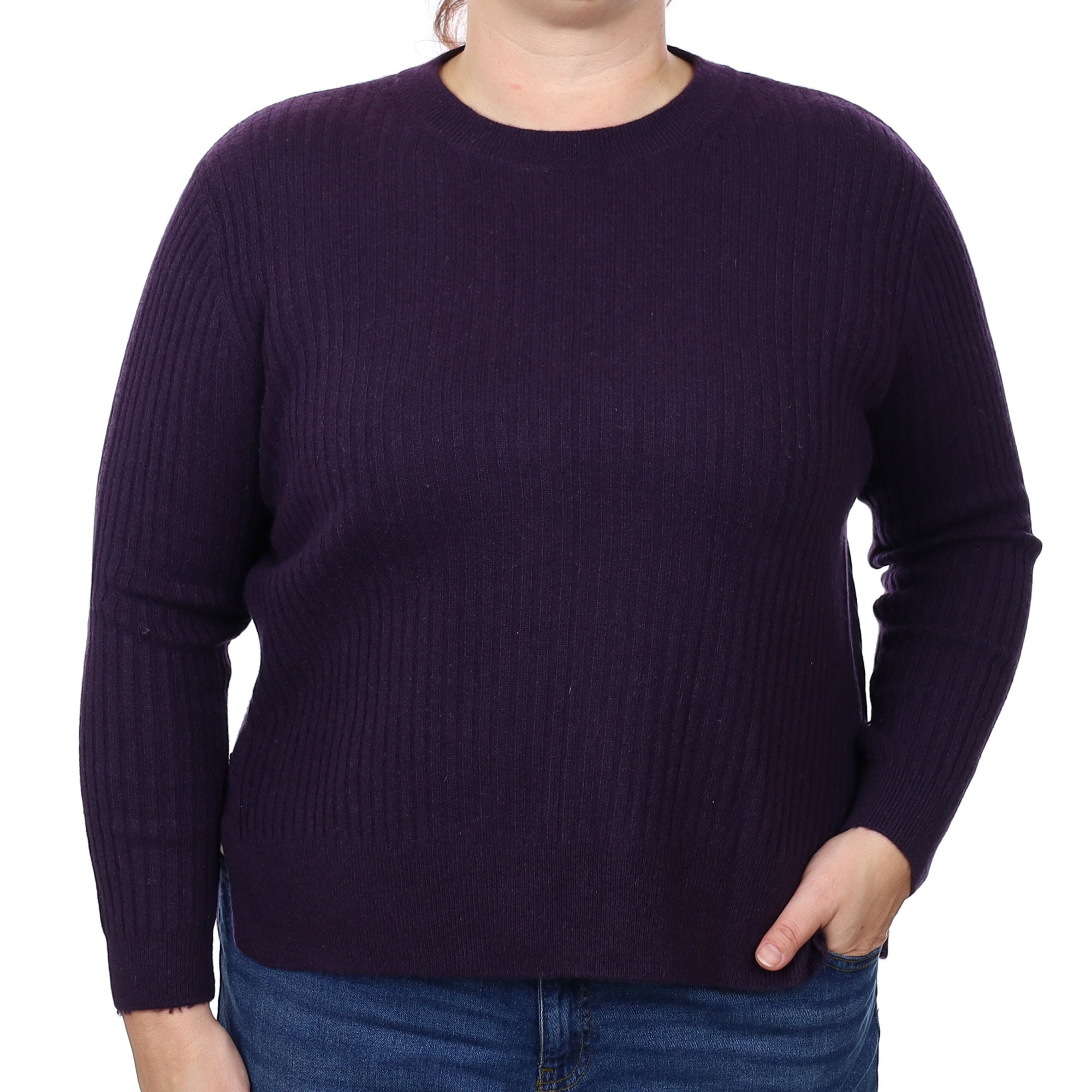 Deep Purple Rib Cashmere Crew Neck Jumper Large