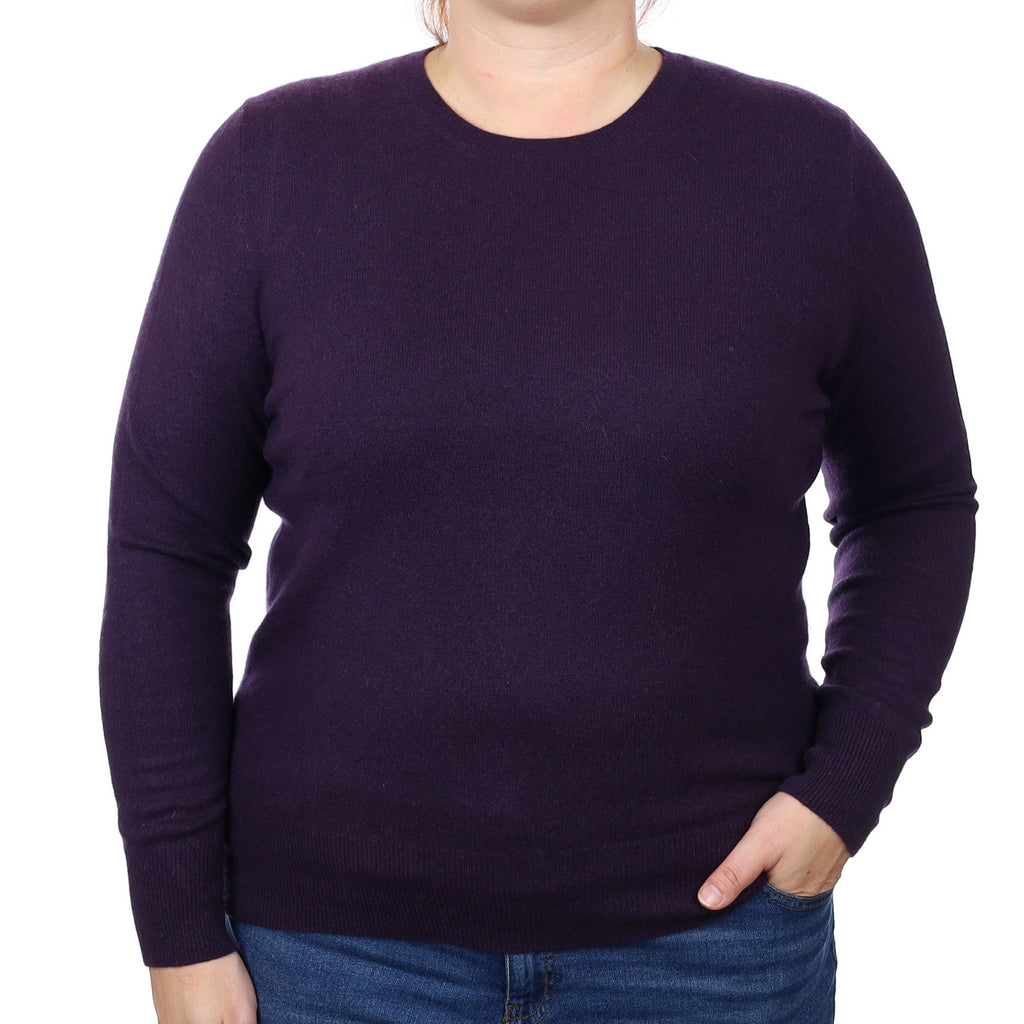 Deepest Purple Cashmere Crew Neck Jumper Large