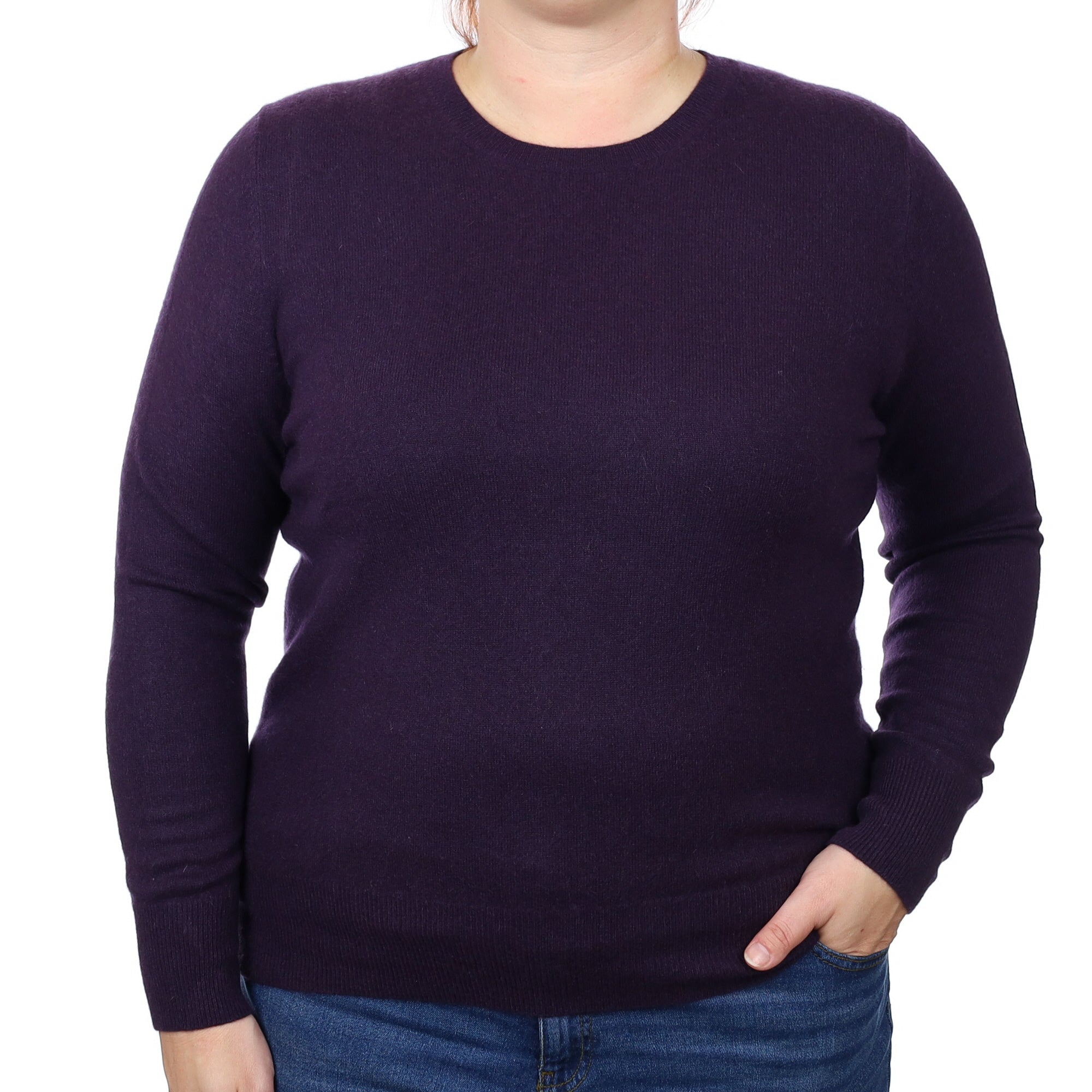 Deepest Purple Cashmere Crew Neck Jumper Large
