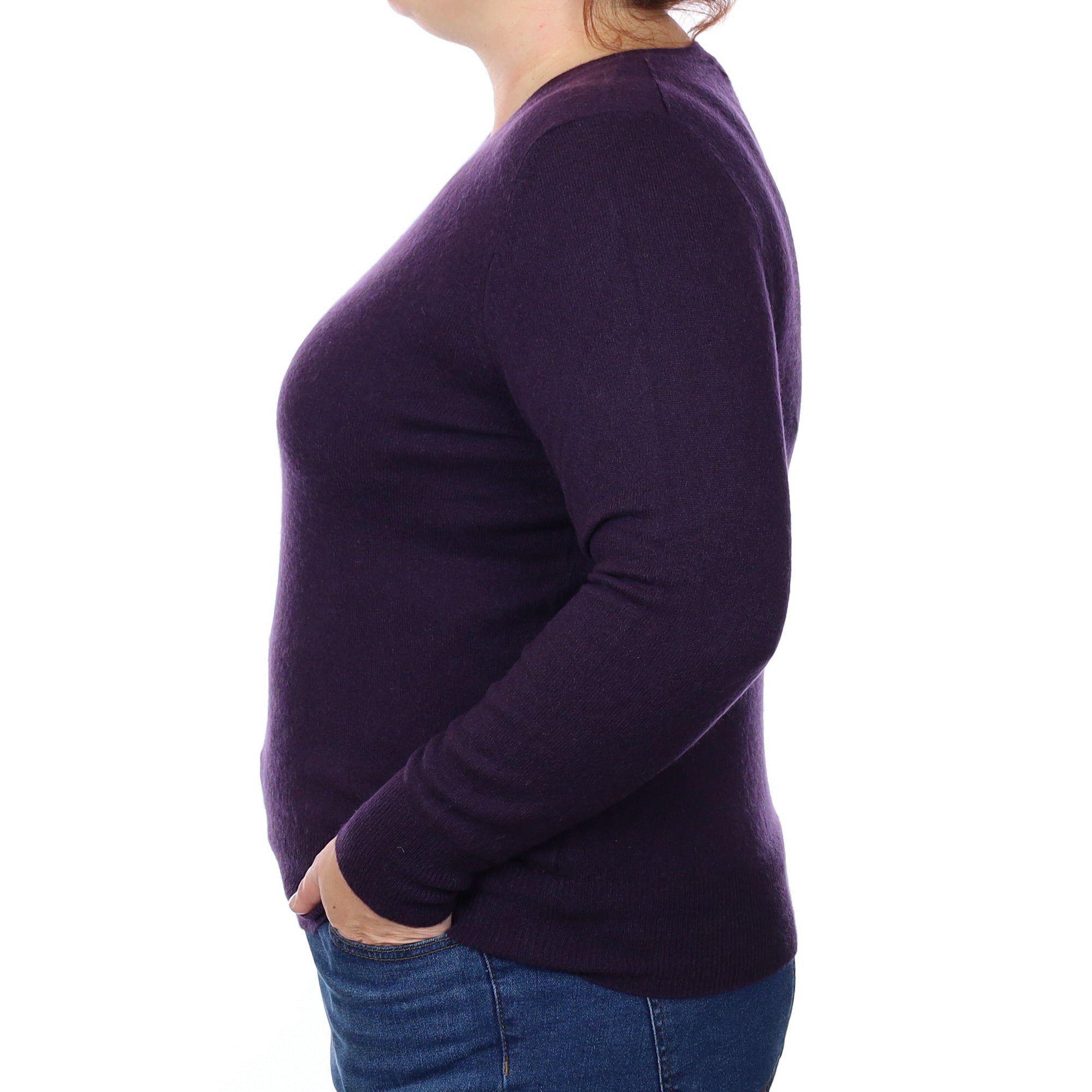 Deepest Purple Cashmere Crew Neck Jumper Large
