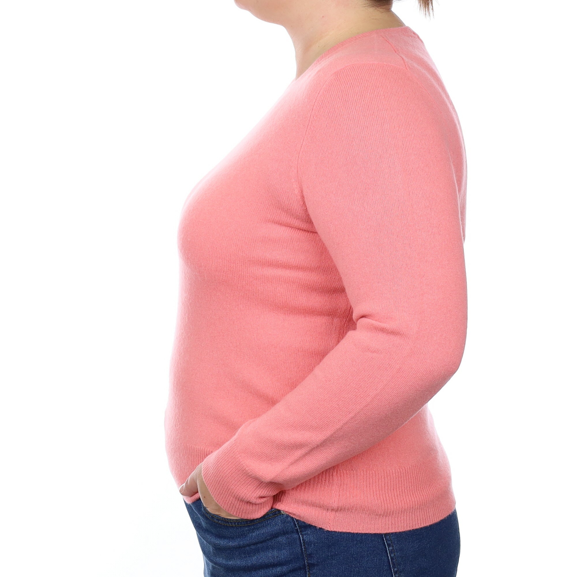Coral Pink Cashmere Crew Neck Jumper Large
