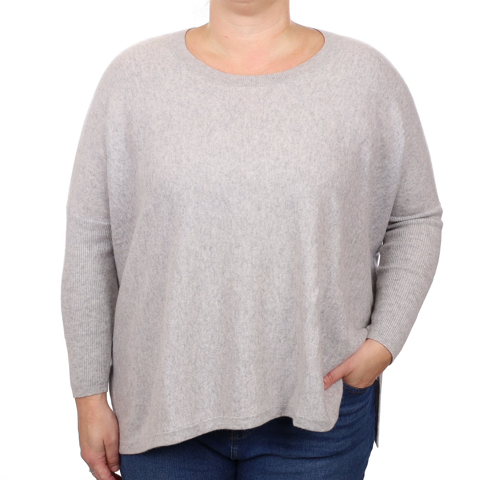 Mist Grey Cashmere Slouchy Crew Neck Jumper Large