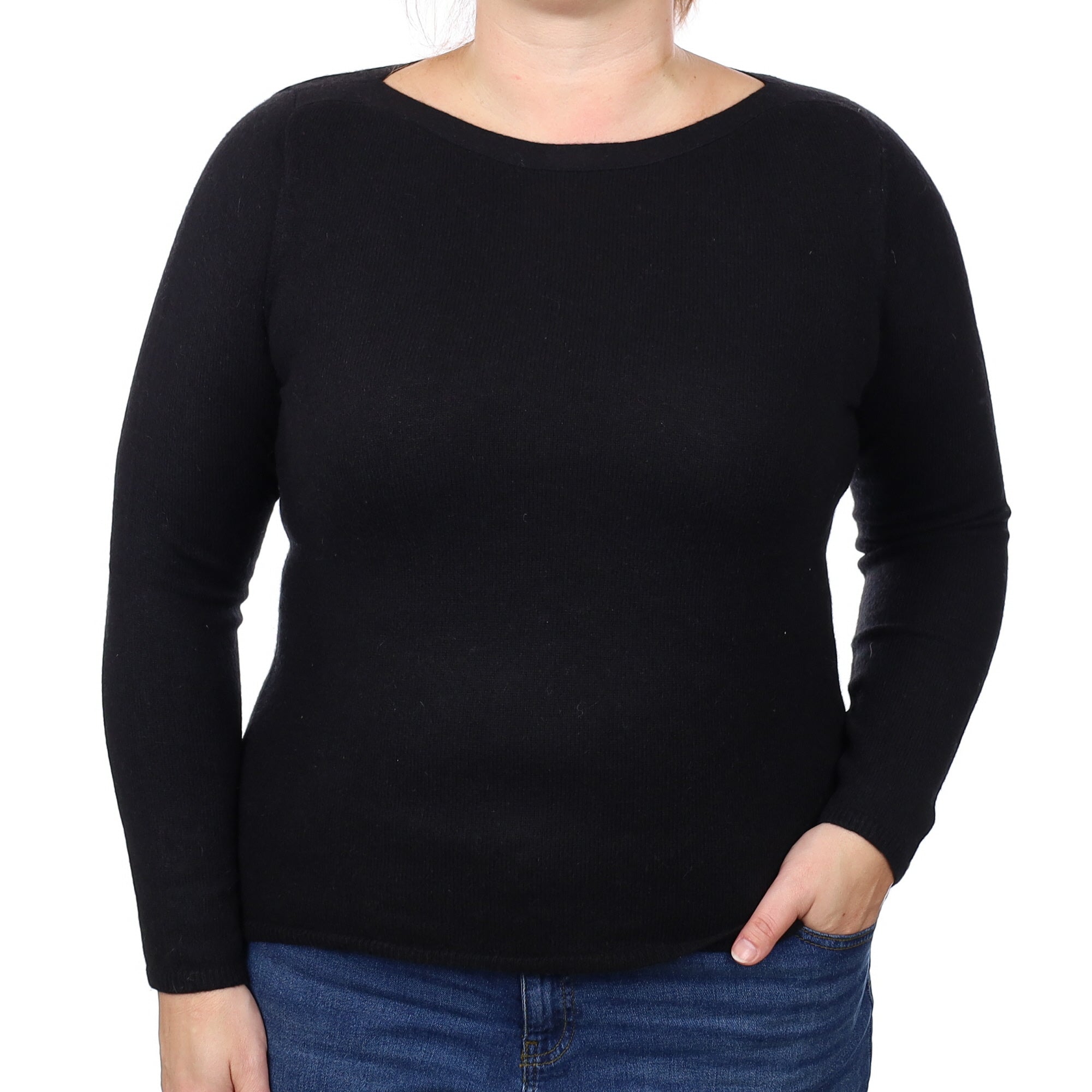Black Cashmere Slash Neck Jumper Large