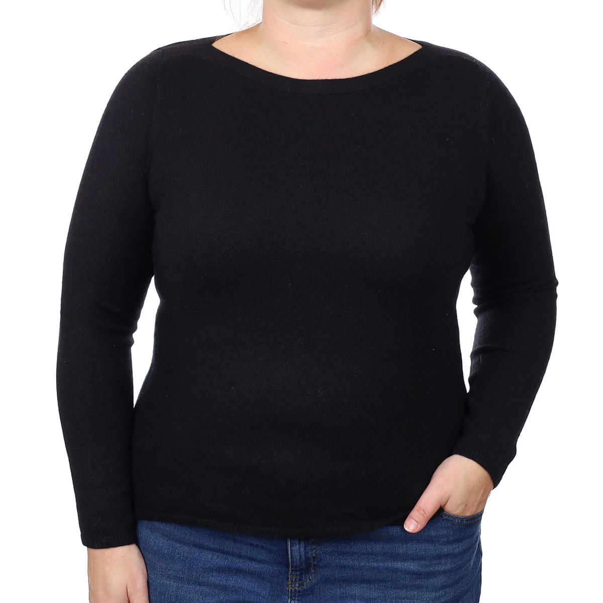 Black Cashmere Slash Neck Jumper Large