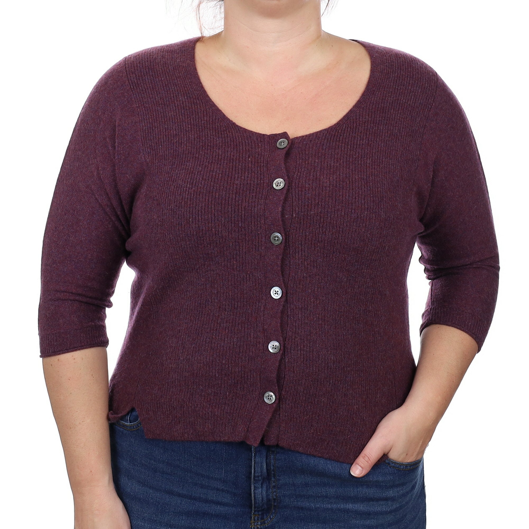 Plum Purple Cashmere Batwing Scoop Neck Cardigan Large