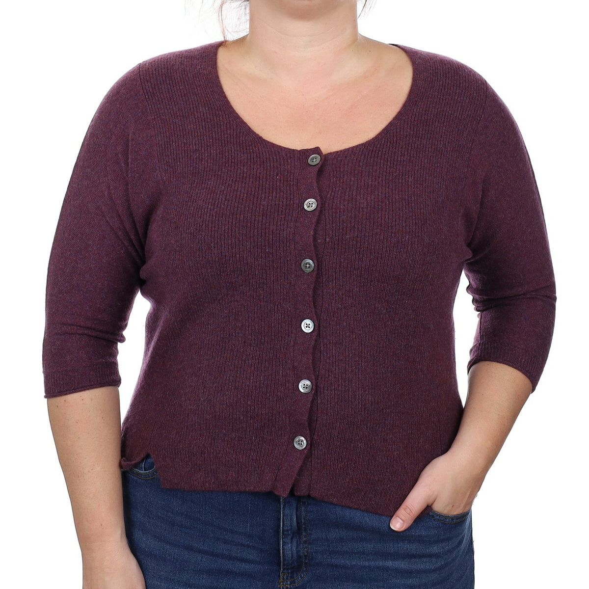 Plum Purple Cashmere Batwing Scoop Neck Cardigan Large