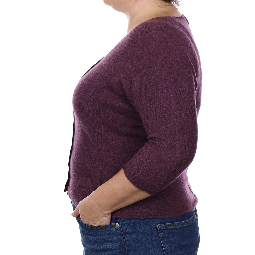 Plum Purple Cashmere Batwing Scoop Neck Cardigan Large