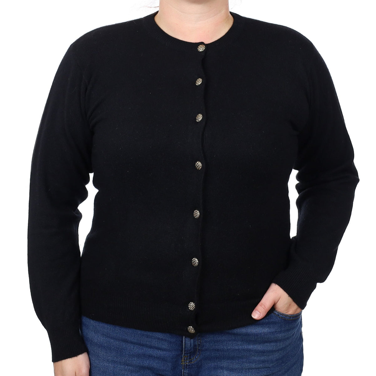 Black Cashmere Crew Neck Cardigan Large