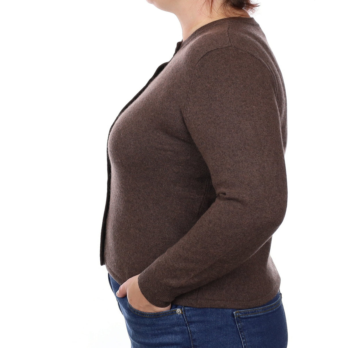 Mole Brown Cashmere Crew Neck Cardigan Large