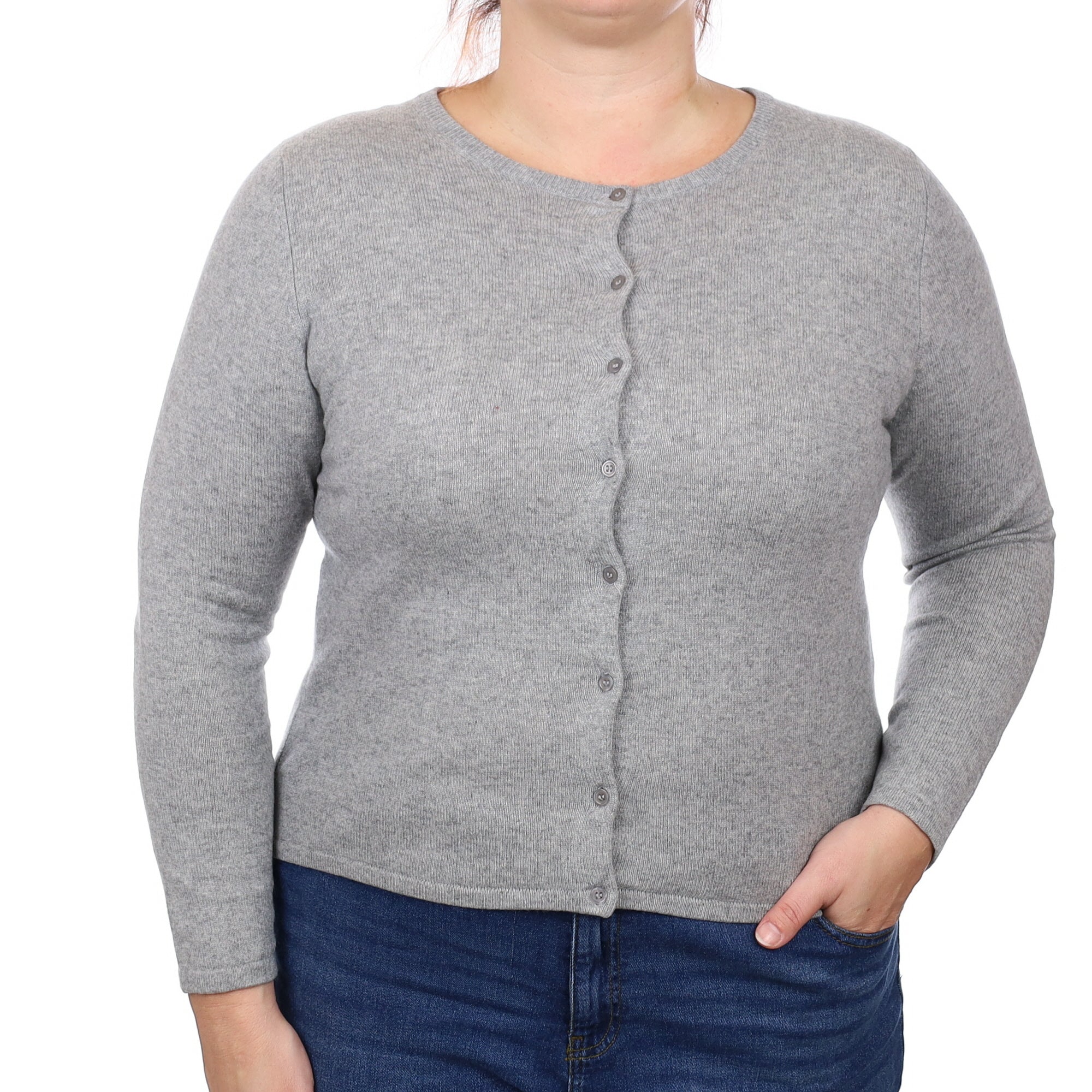Smoke Grey Cashmere Crew Neck Cardigan Large