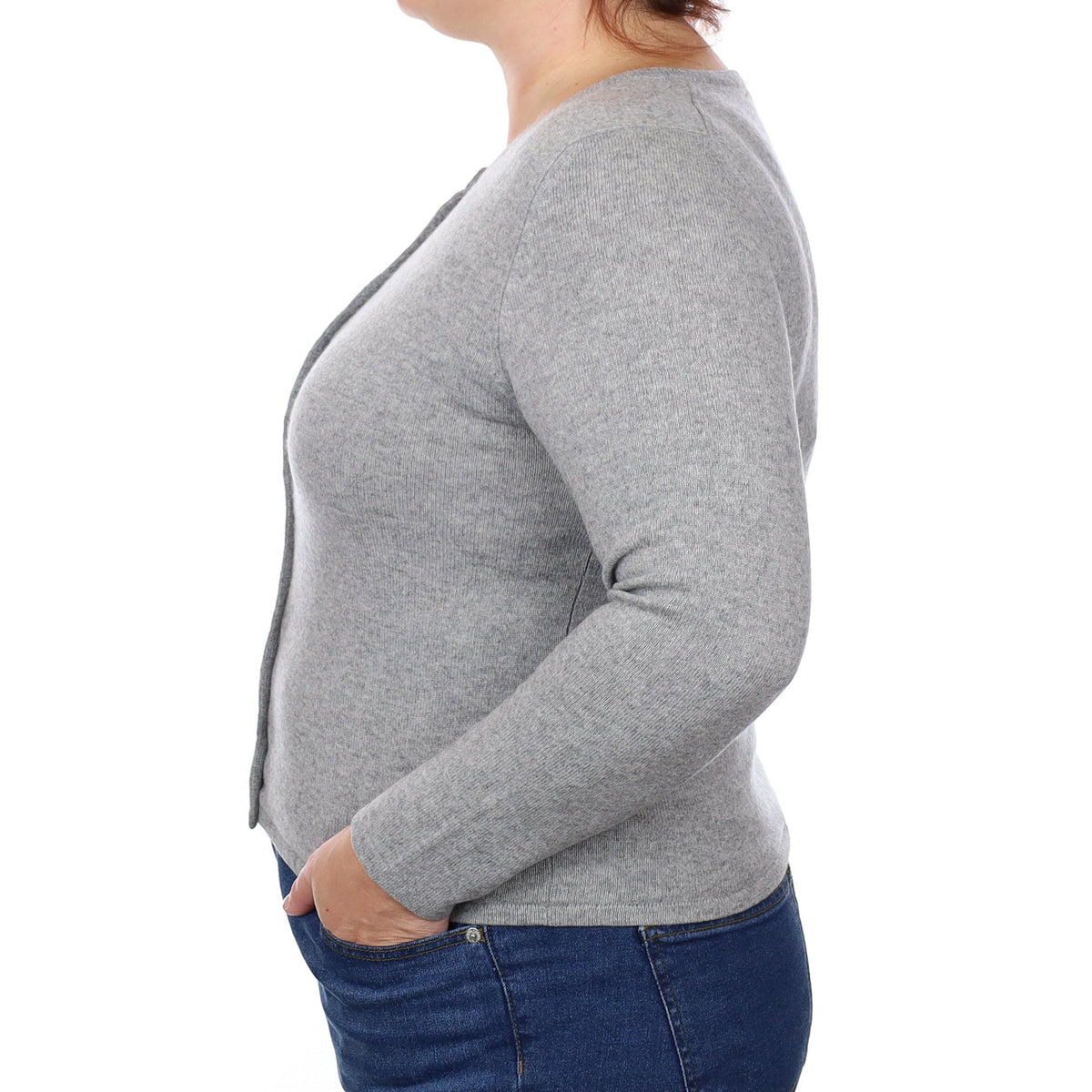 Smoke Grey Cashmere Crew Neck Cardigan Large