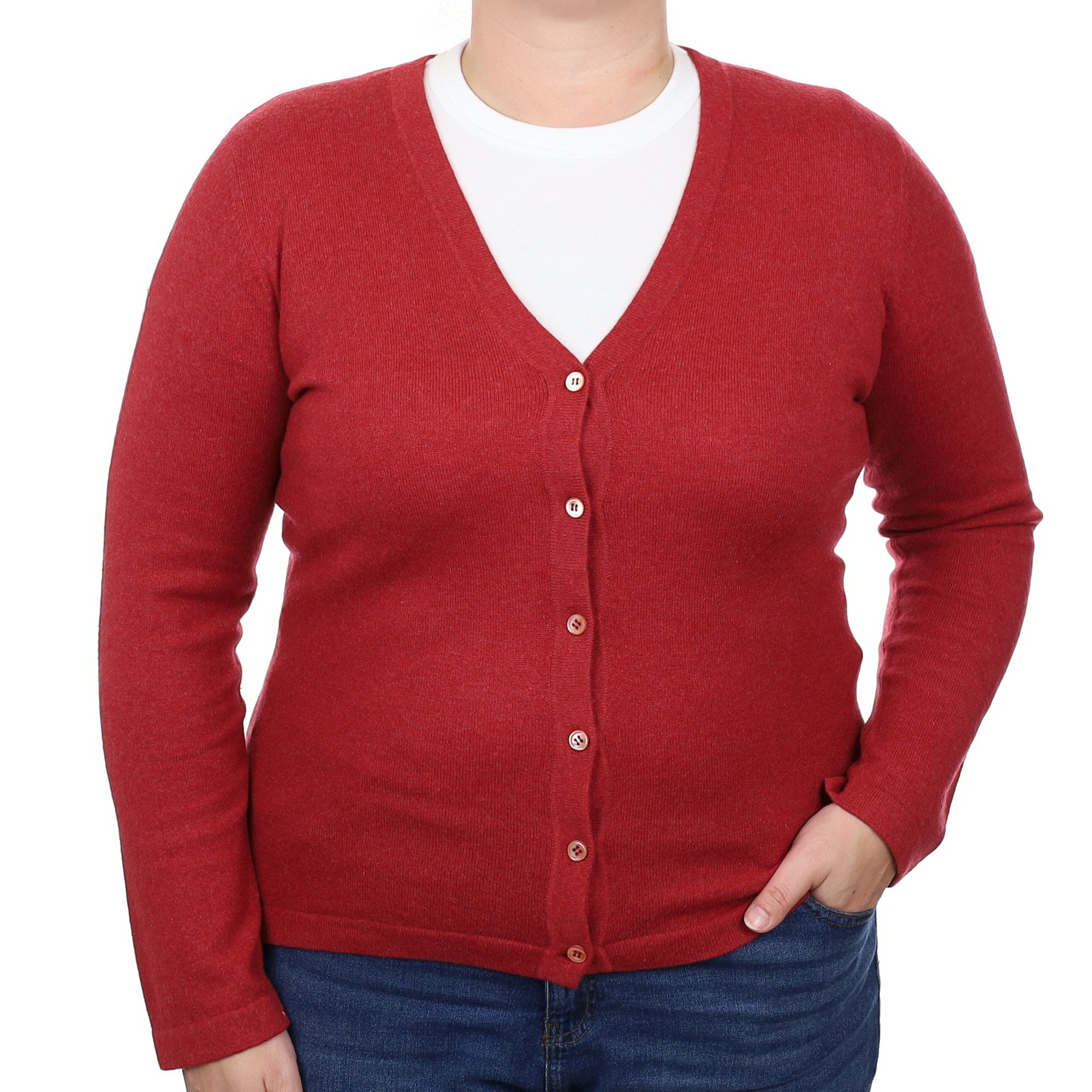 Brick Red Cashmere V Neck Cardigan Large