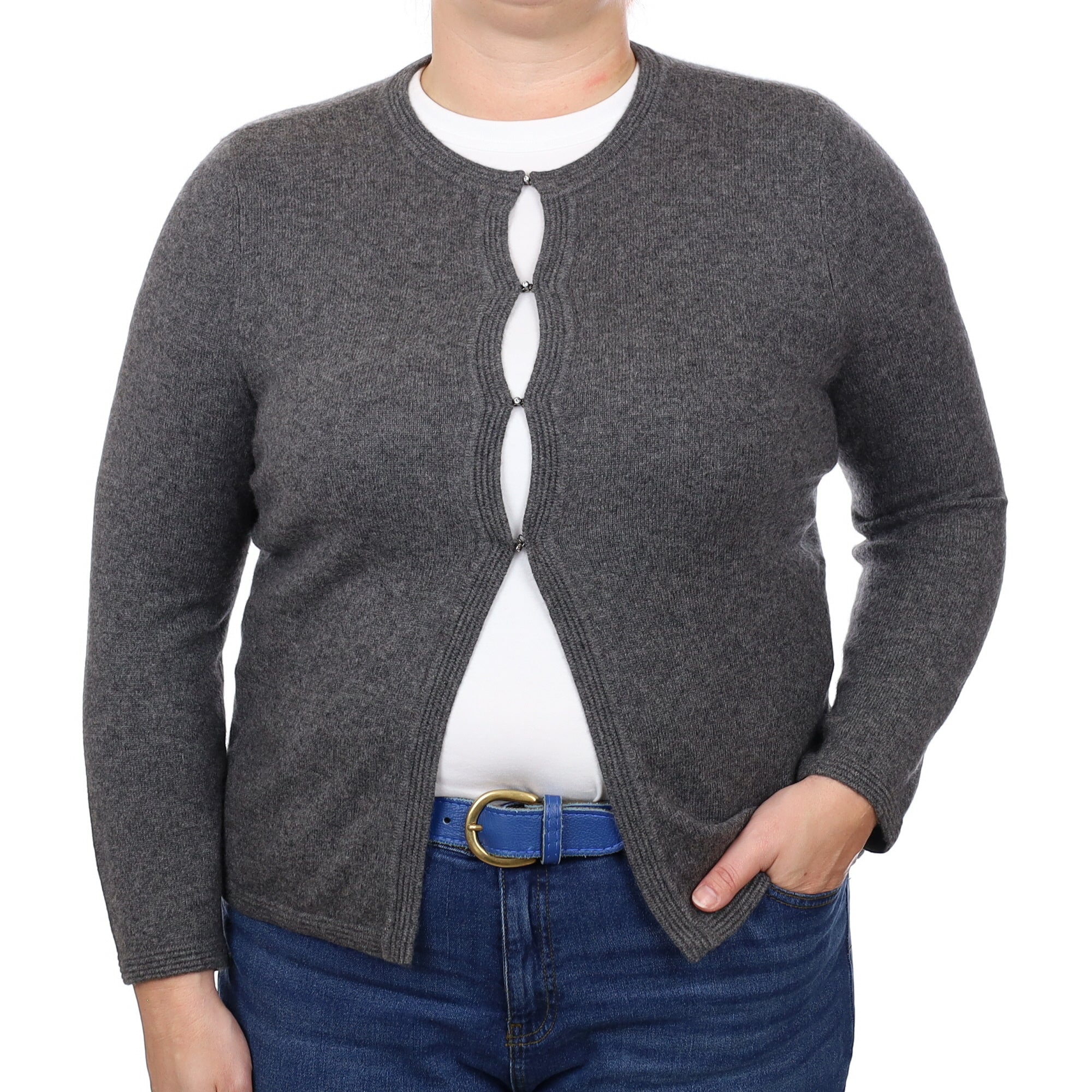 Slate Grey Cashmere Crew Neck Cardigan Extra Large
