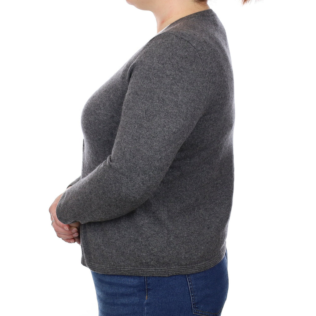 Slate Grey Cashmere Crew Neck Cardigan Extra Large