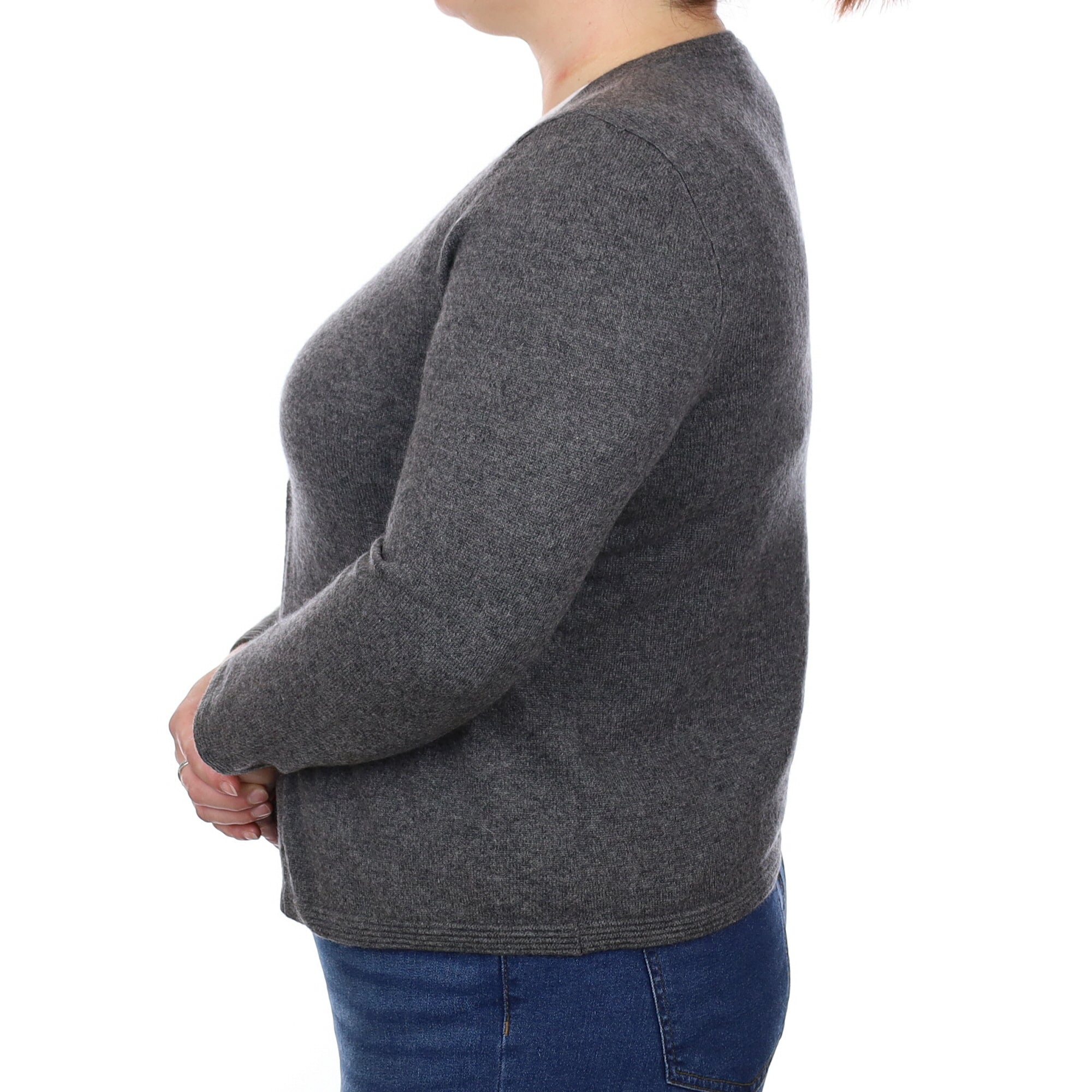 Slate Grey Cashmere Crew Neck Cardigan Extra Large