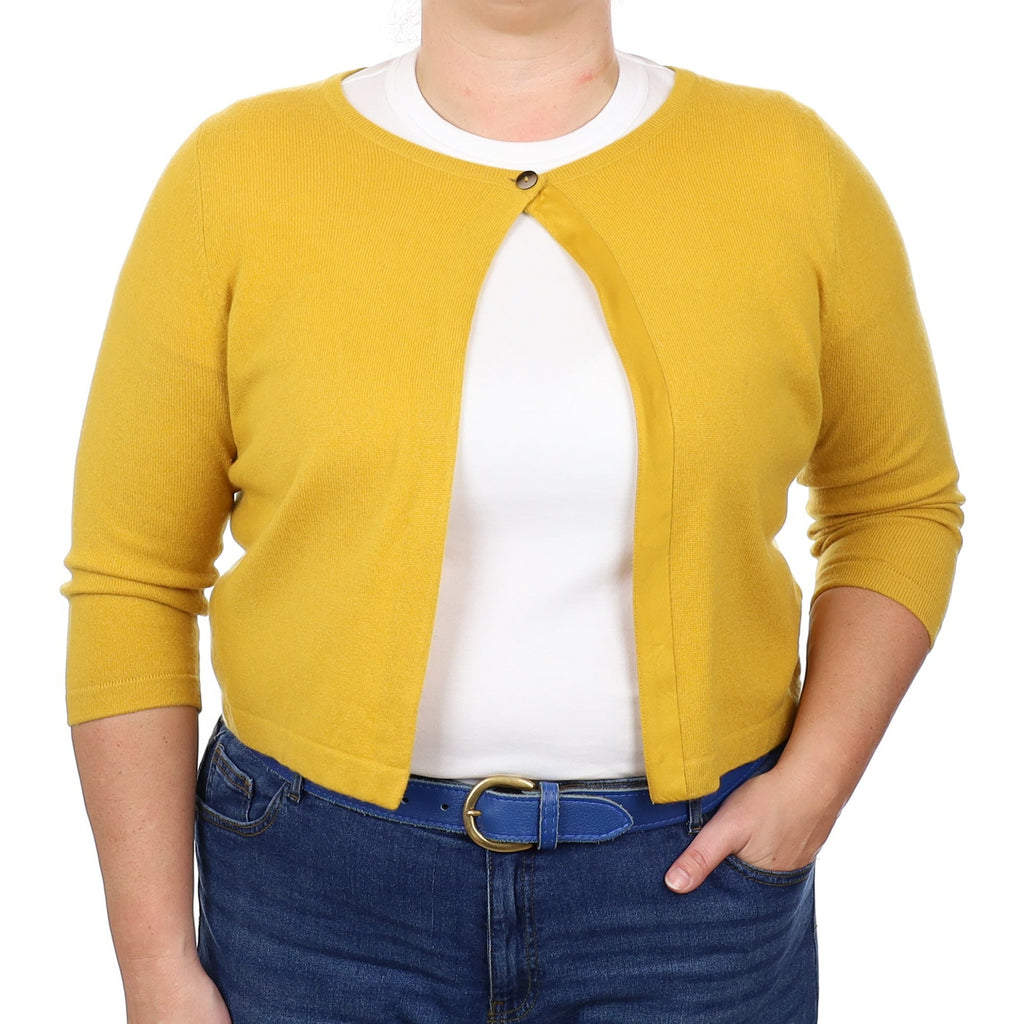 Mustard Yellow Cashmere Crew Neck Cardigan Large