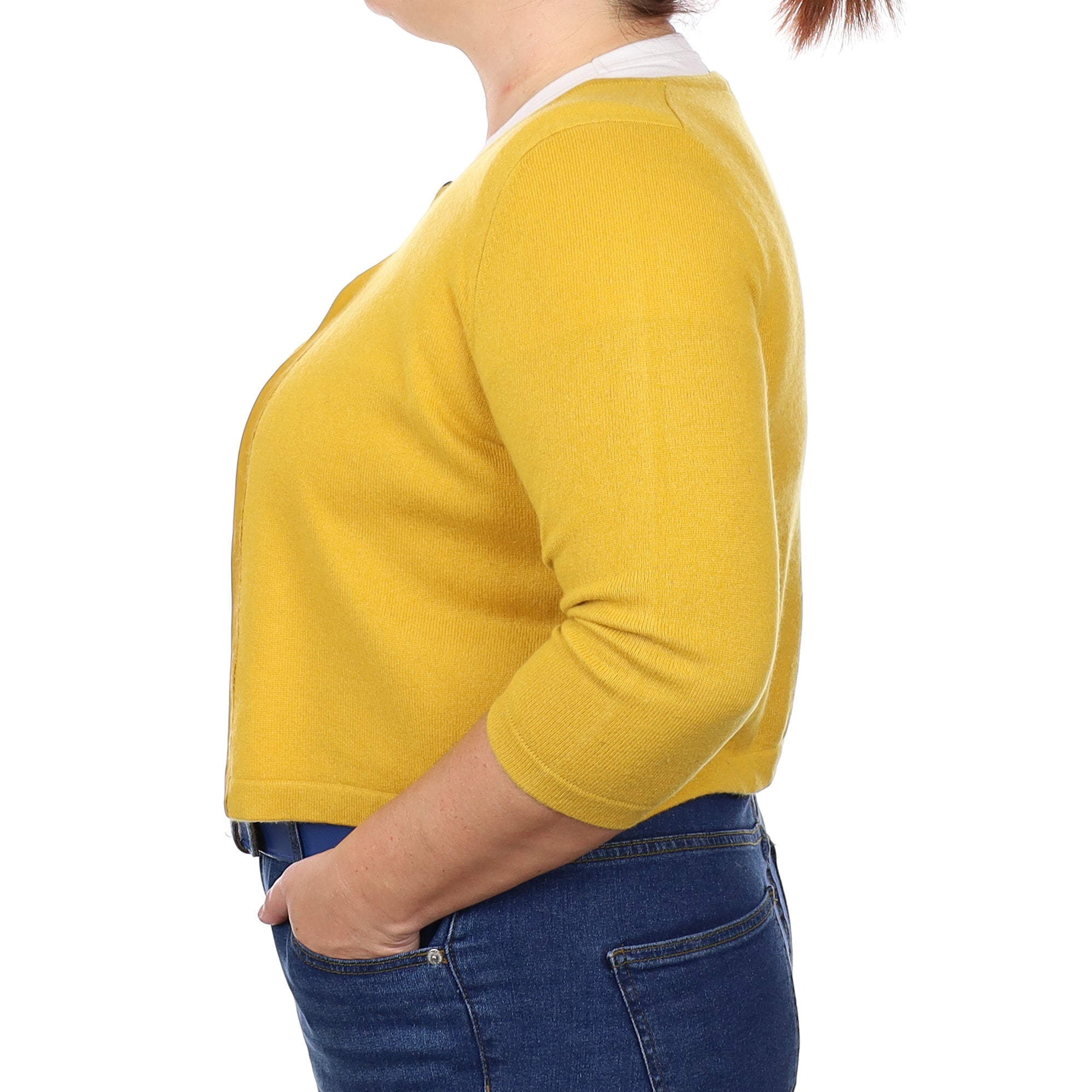 Mustard Yellow Cashmere Crew Neck Cardigan Large