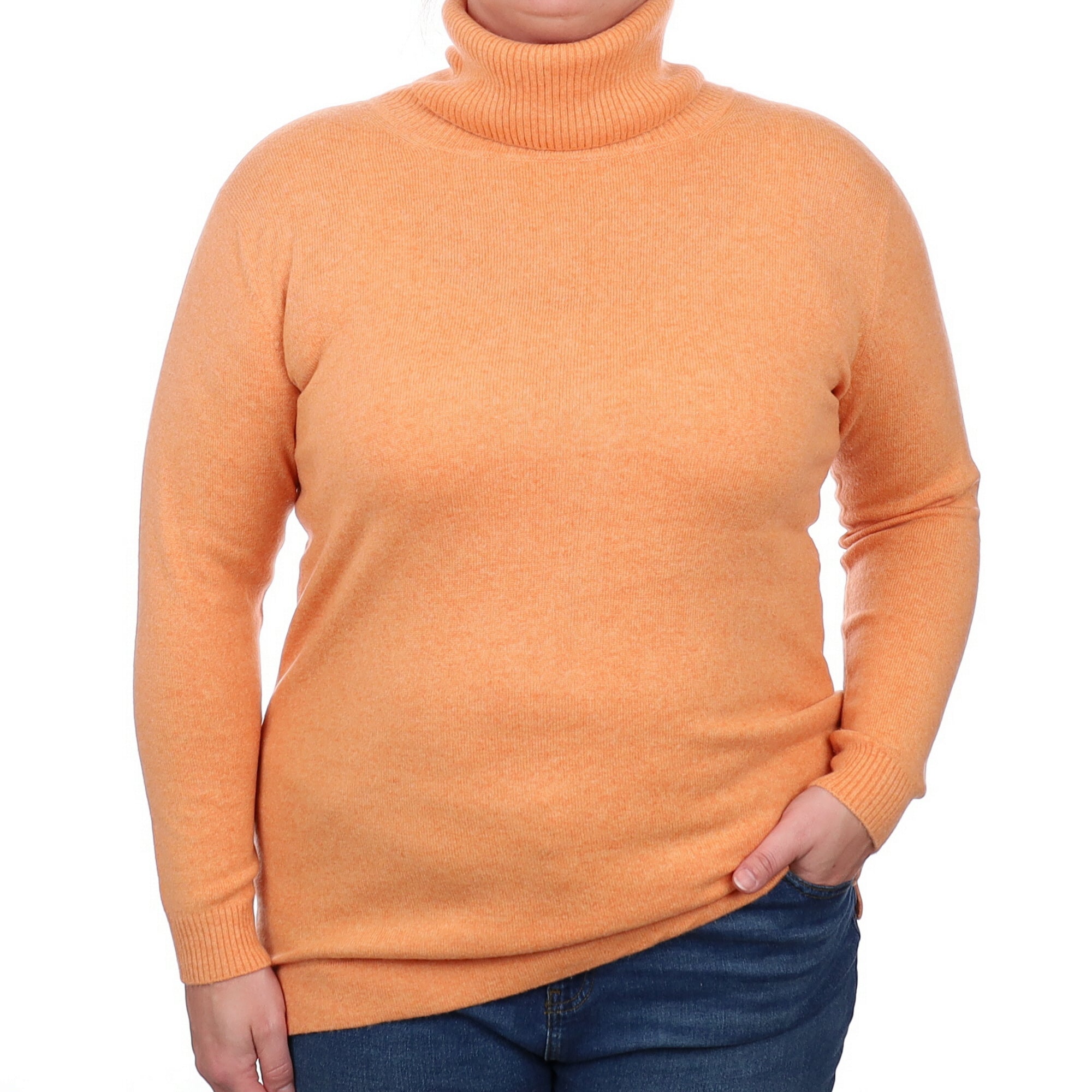 Cantaloupe Orange Cashmere Longline Polo Neck Jumper Large