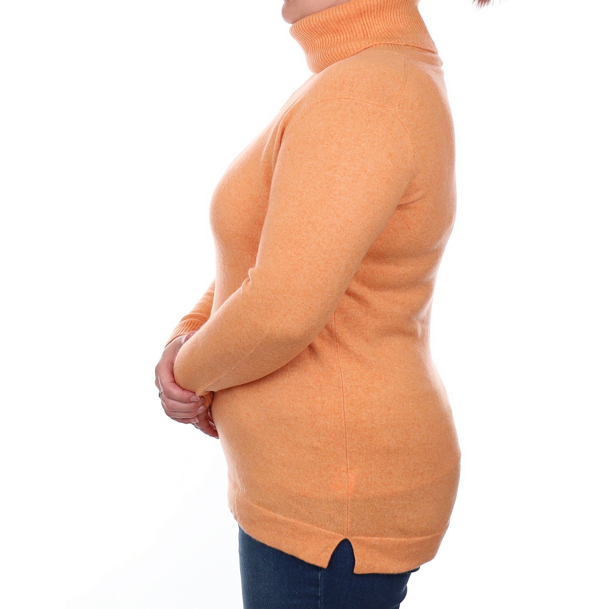 Cantaloupe Orange Cashmere Longline Polo Neck Jumper Large