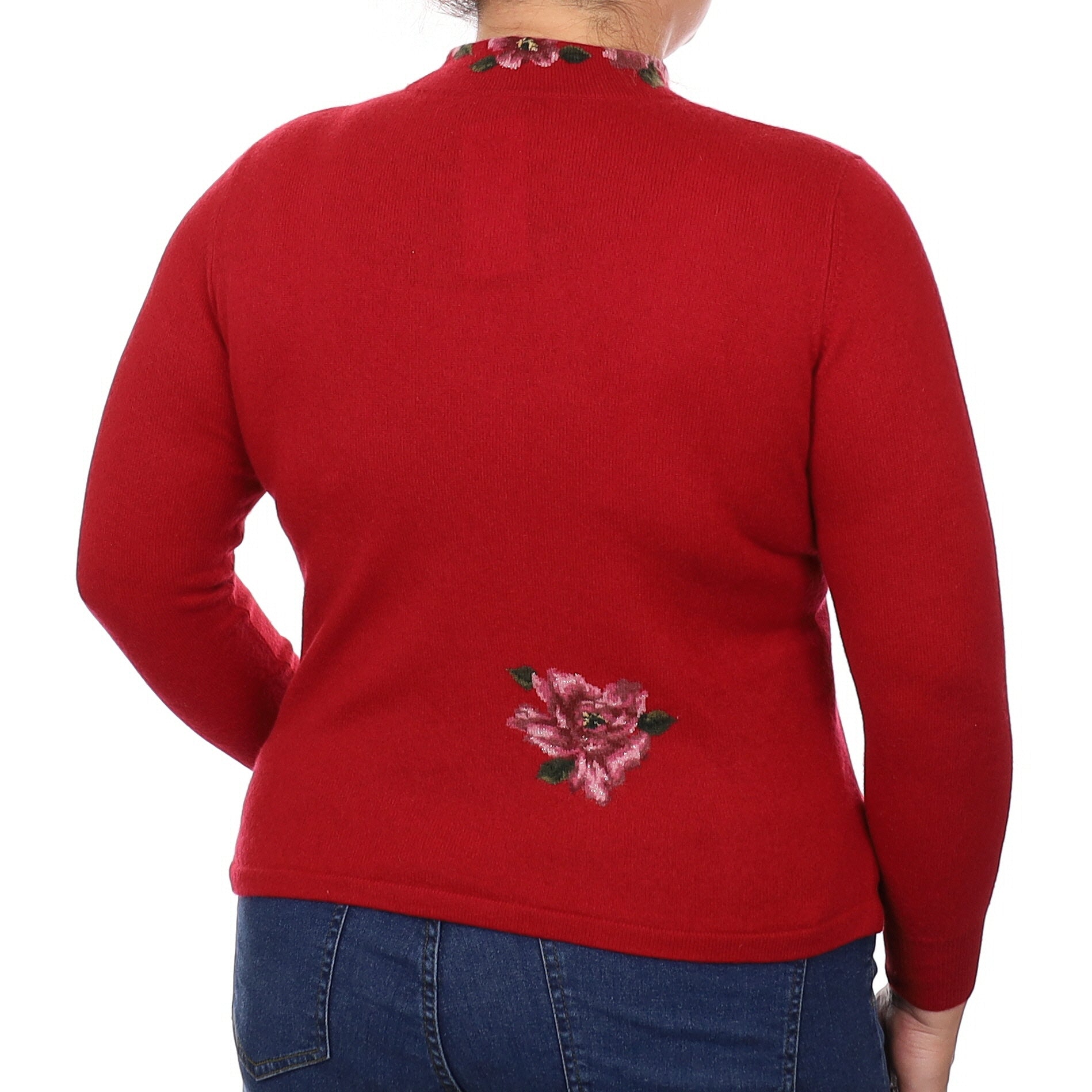 Red Floral Cashmere Turtleneck Jumper Large