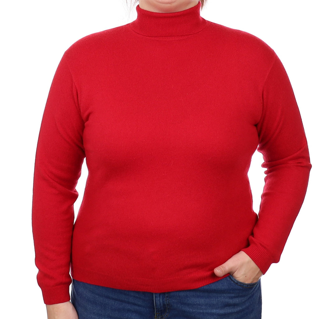 Berry Red Cashmere Polo Neck Jumper Large