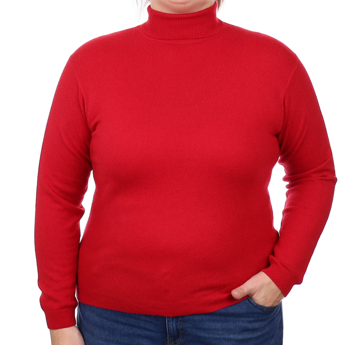 Berry Red Cashmere Polo Neck Jumper Large