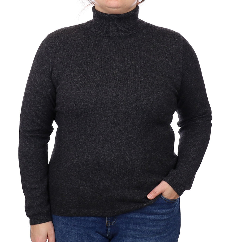 Graphite Grey Cashmere Polo Neck Jumper Large