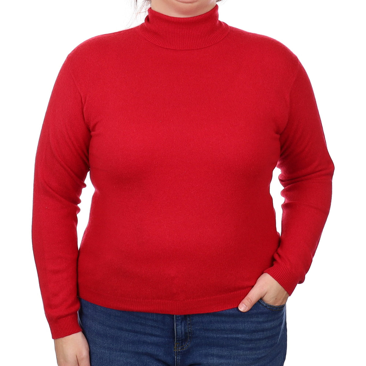 Post Box Red Cashmere Polo Neck Jumper Large