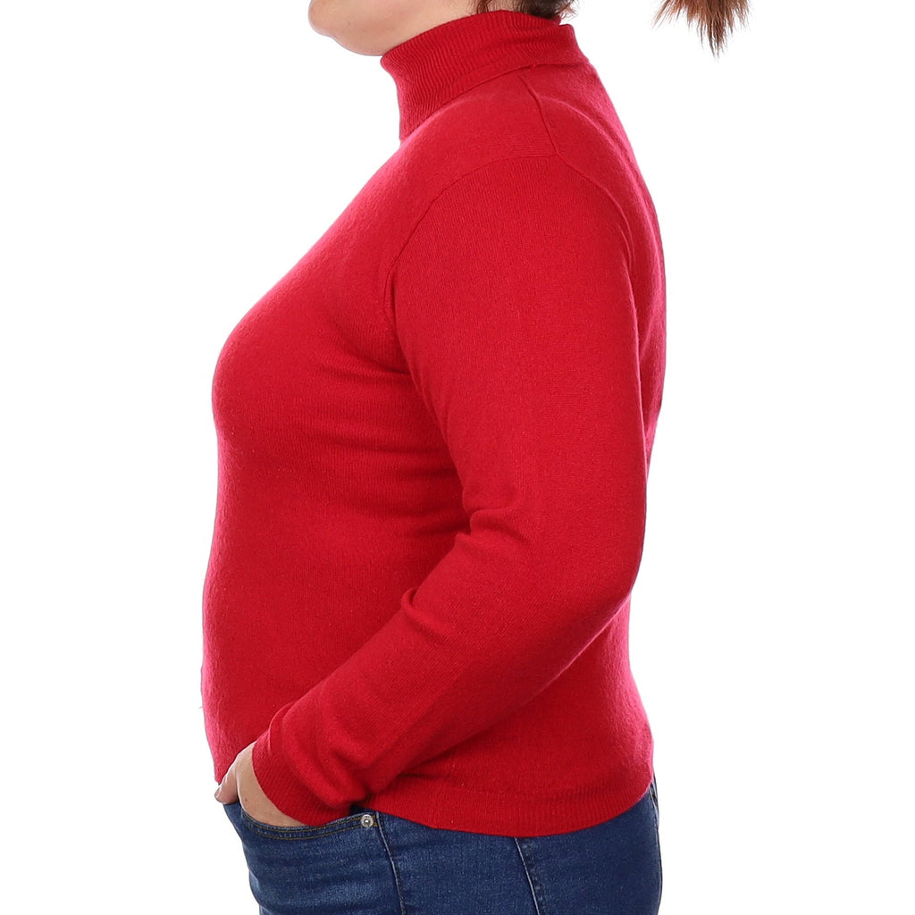 Post Box Red Cashmere Polo Neck Jumper Large