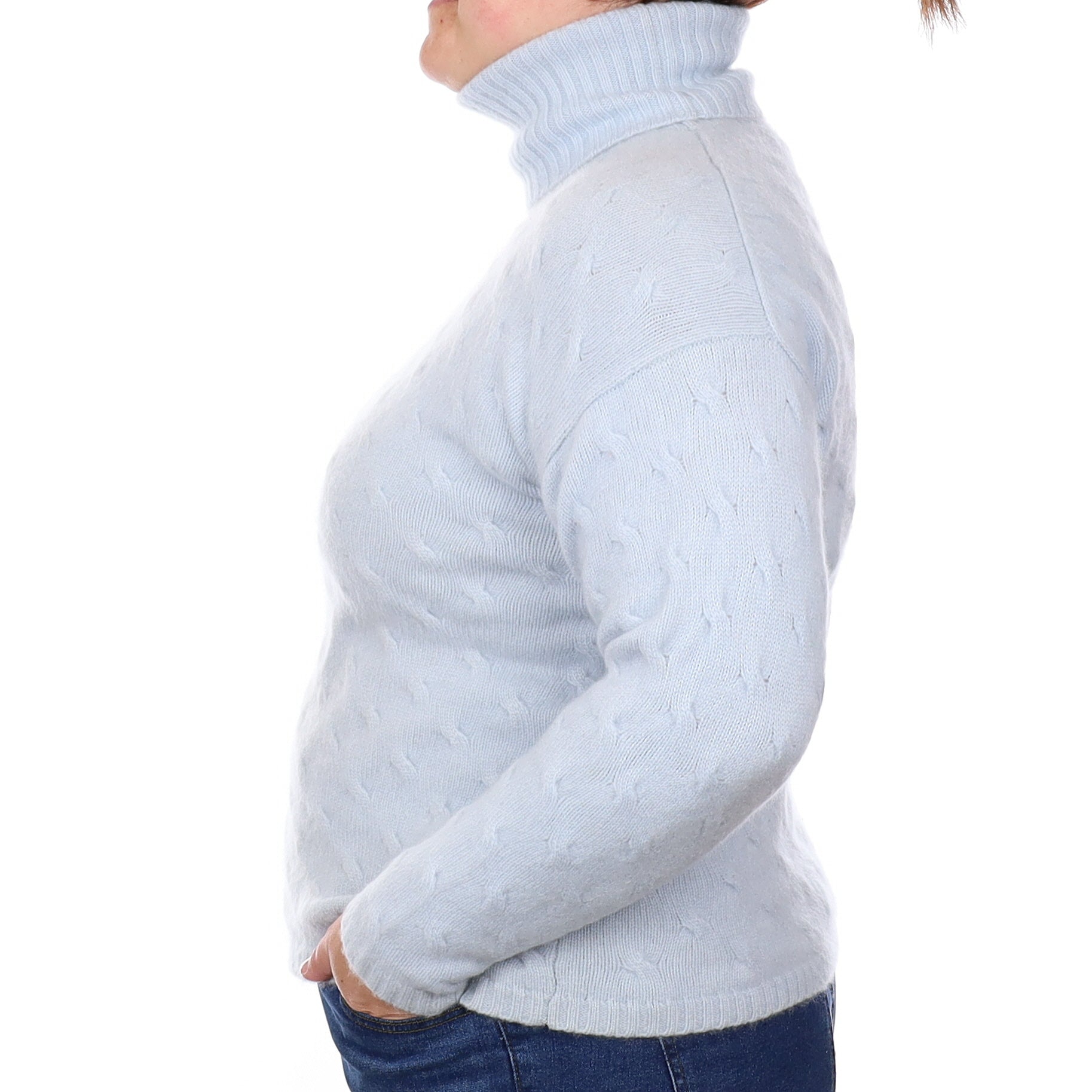 Ice Blue Texted Cashmere Chunky Polo Neck Jumper Large