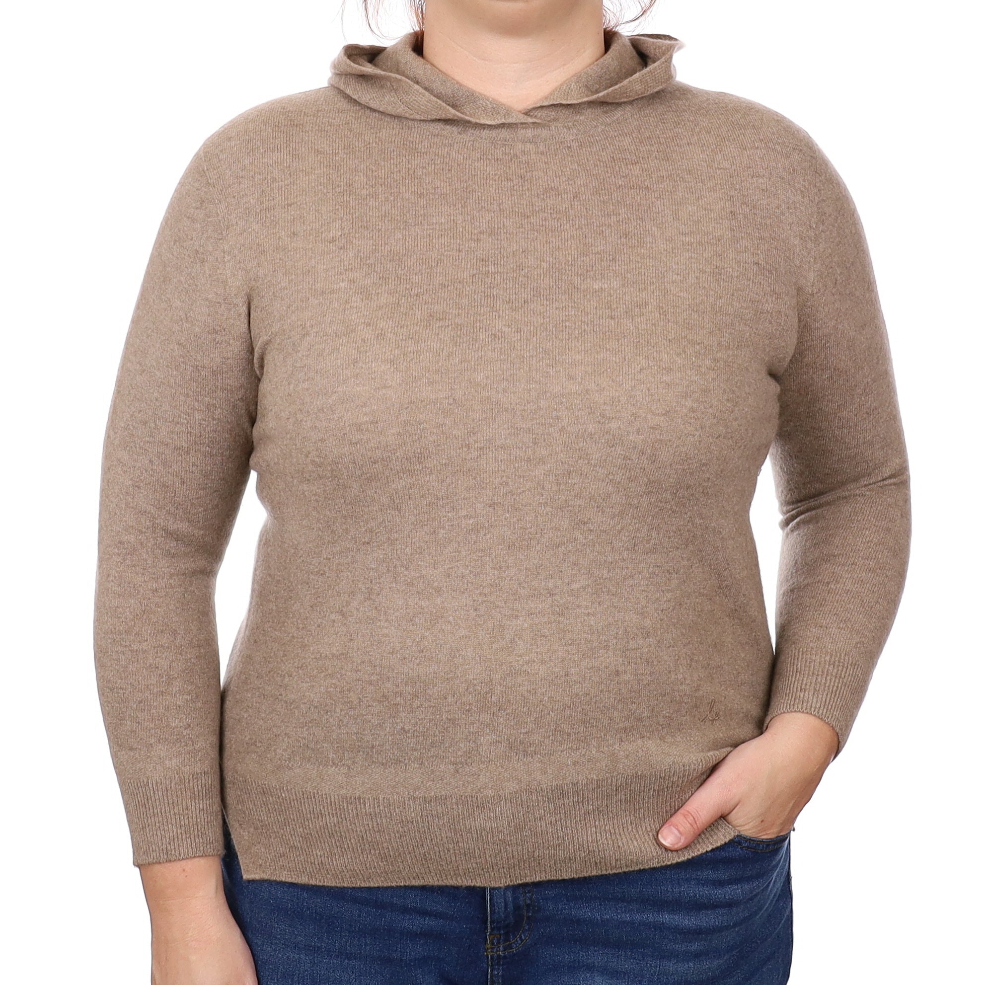 Taupe Brown Cashmere Hoodie Jumper Large