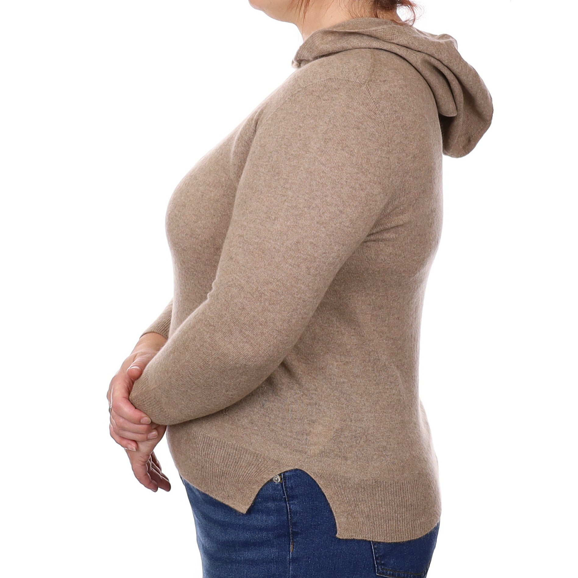 Taupe Brown Cashmere Hoodie Jumper Large