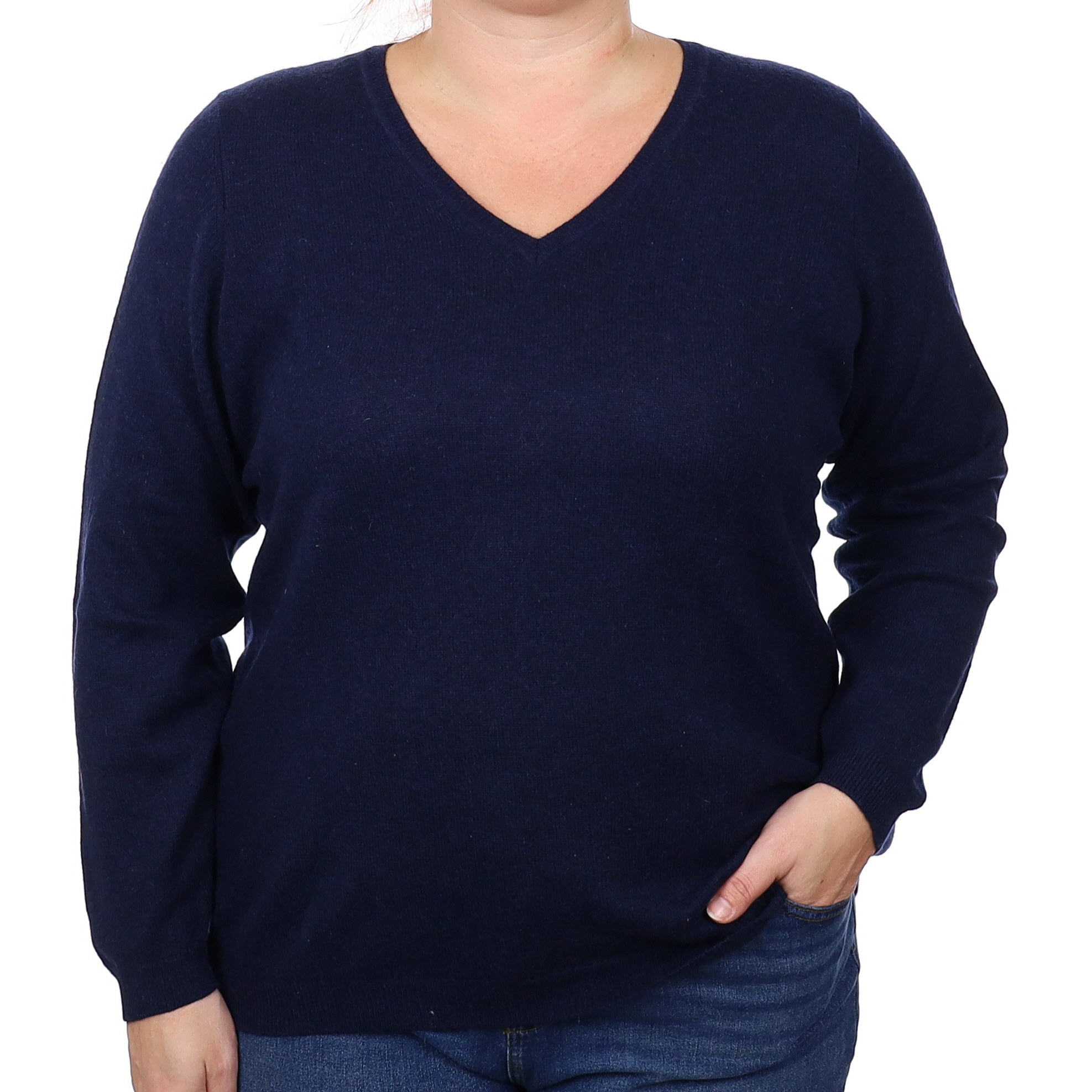 Navy Blue Cashmere V Neck Jumper Extra Large