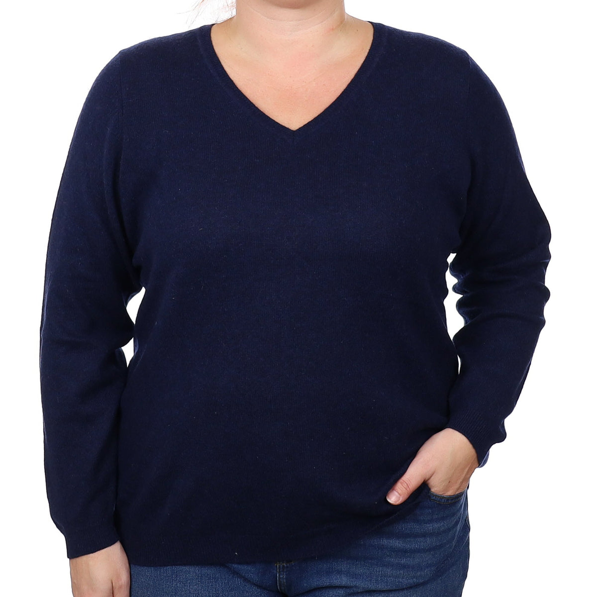 Navy Blue Cashmere V Neck Jumper Extra Large