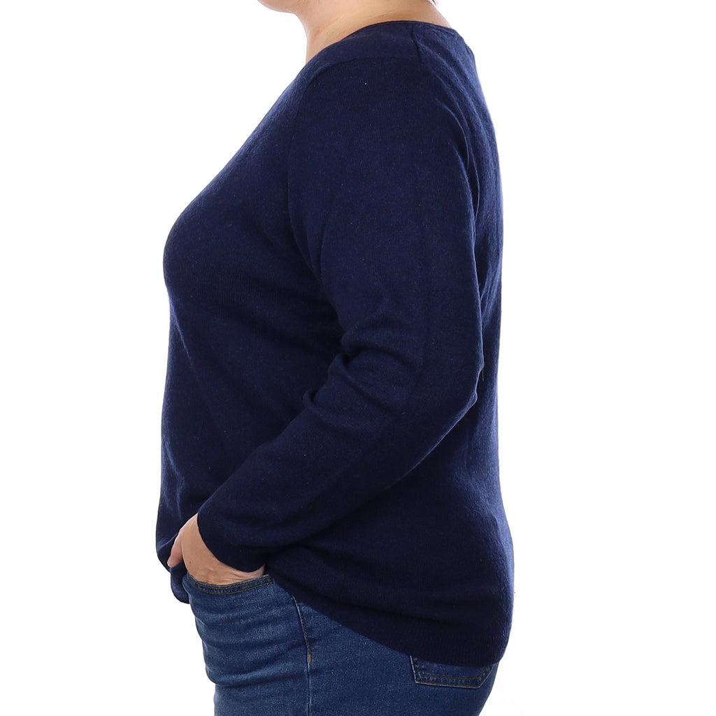 Navy Blue Cashmere V Neck Jumper Extra Large