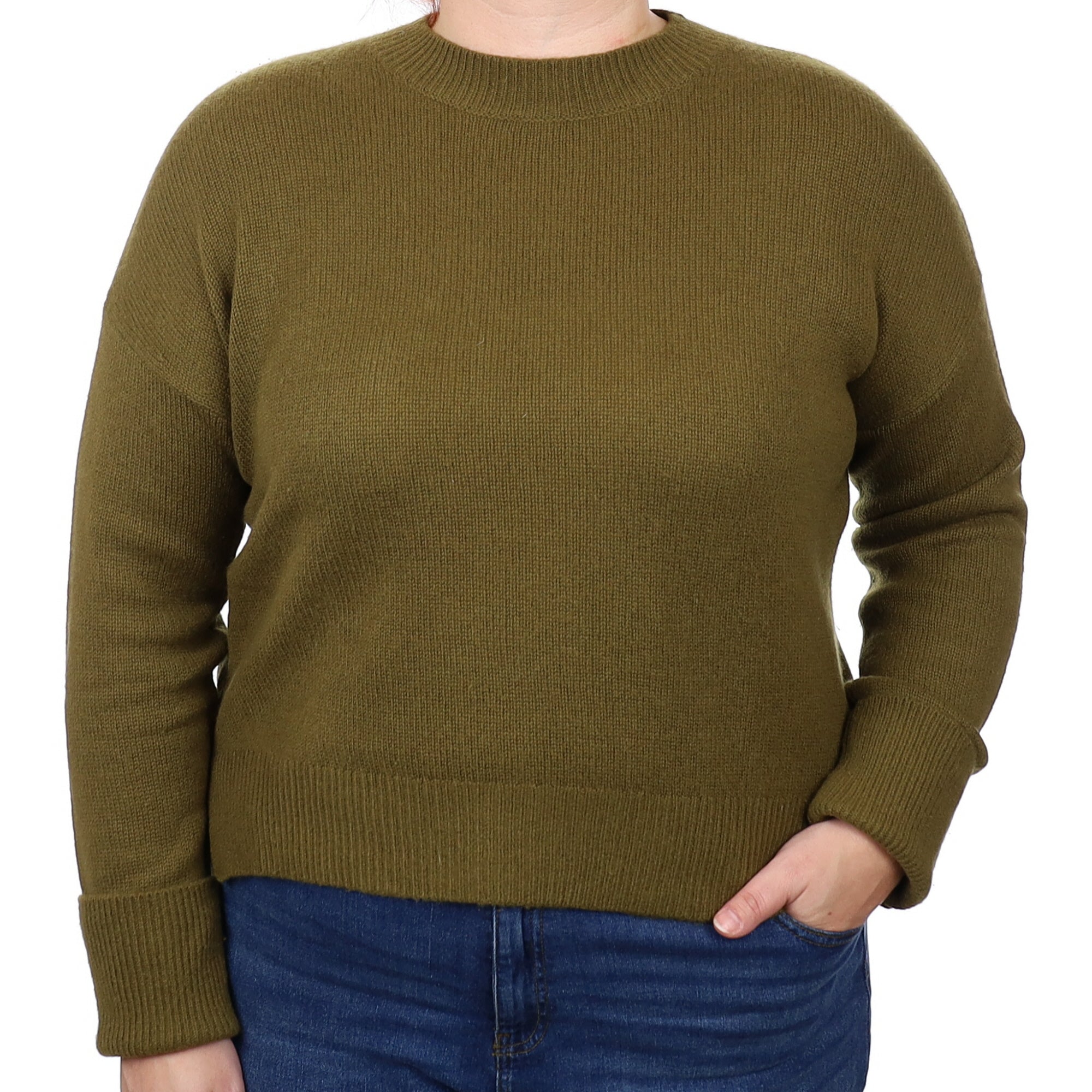 Jigsaw Olive Green Cashmere Slouchy Crew Neck Jumper Large