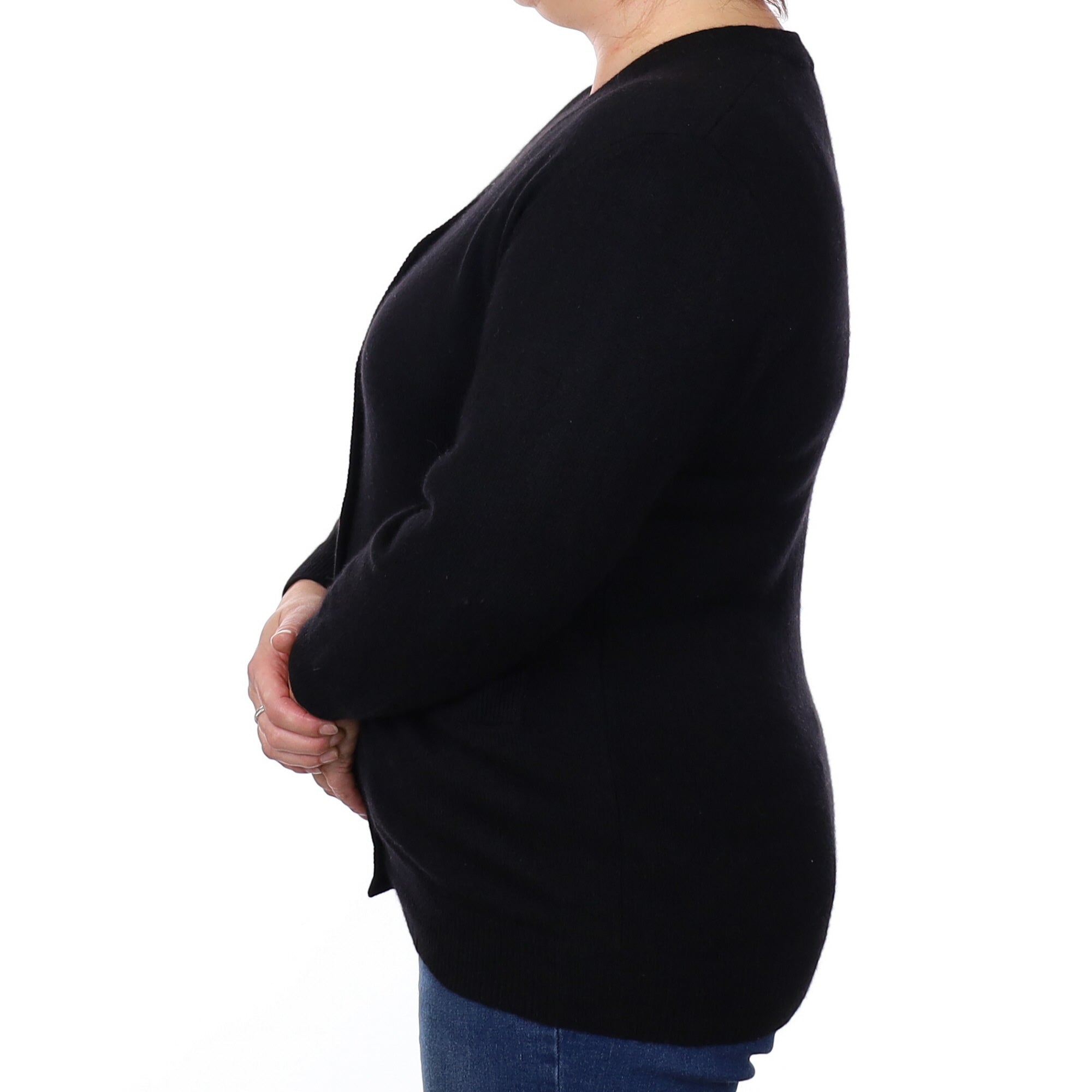 Black Cashmere V Neck Cardigan with Pockets Large