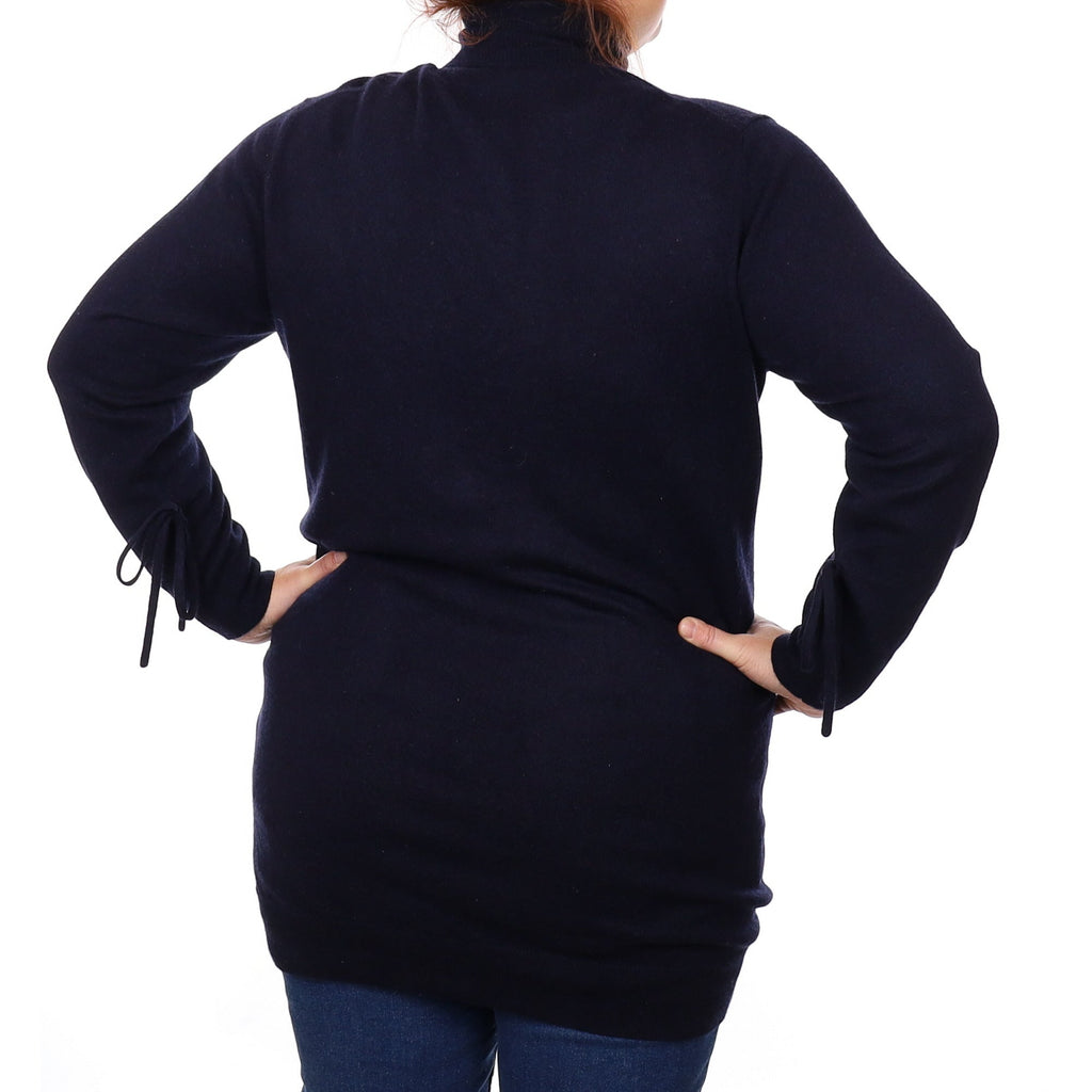 Navy Cashmere Feature Sleeve Polo Neck Dress Large