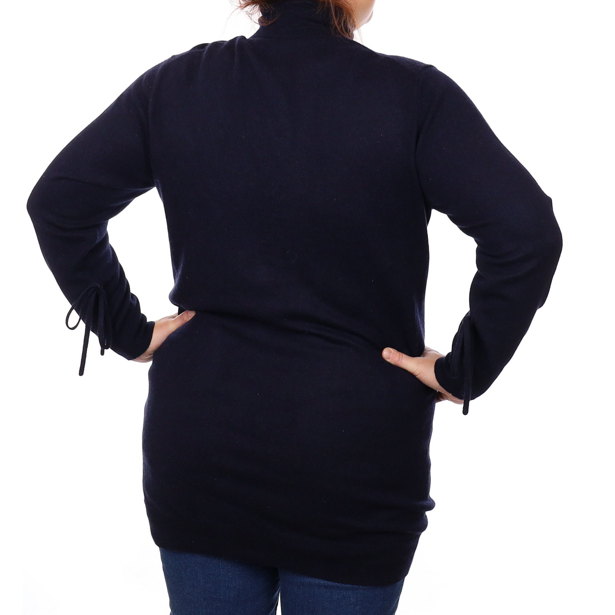 Navy Cashmere Feature Sleeve Polo Neck Dress Large