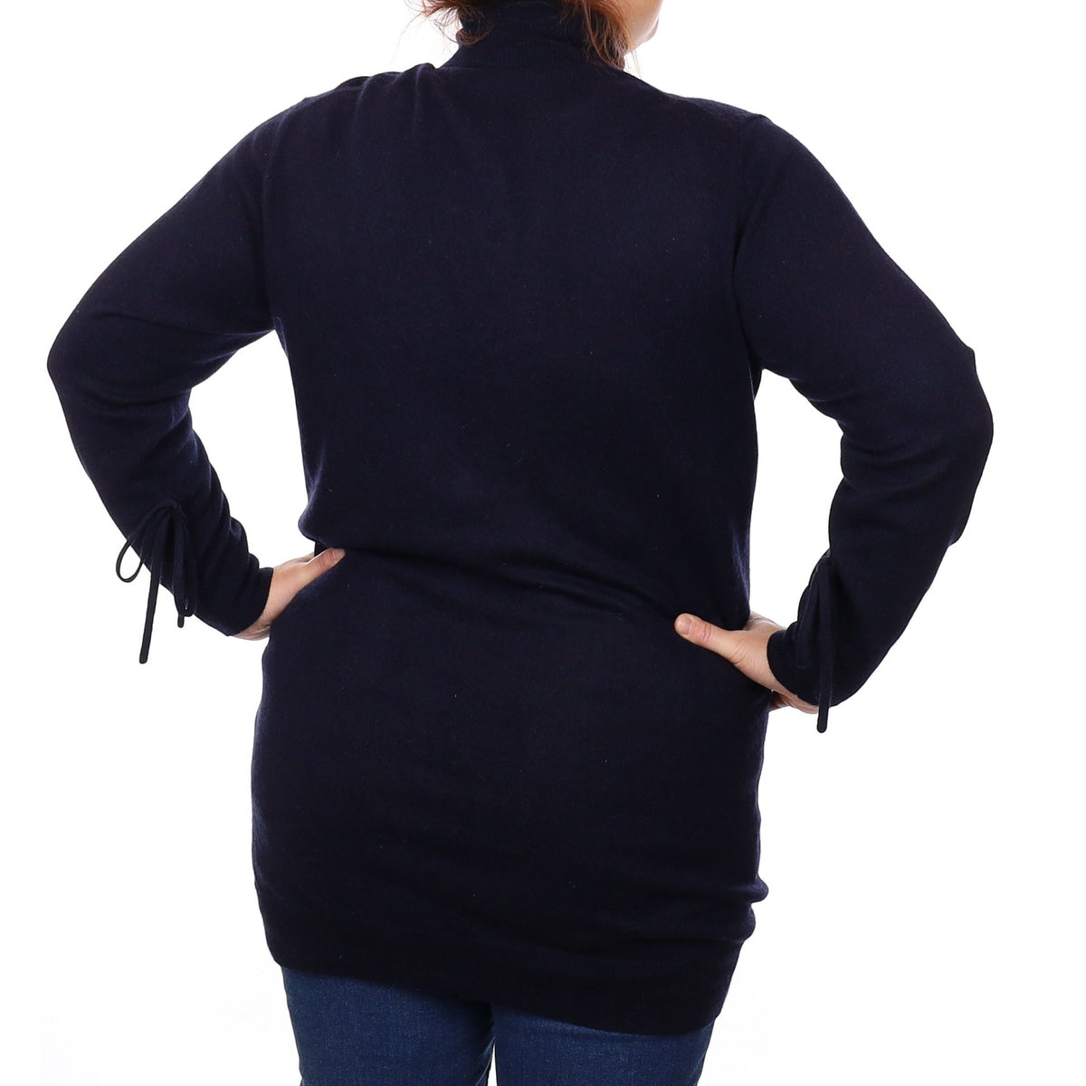 Navy Cashmere Feature Sleeve Polo Neck Dress Large