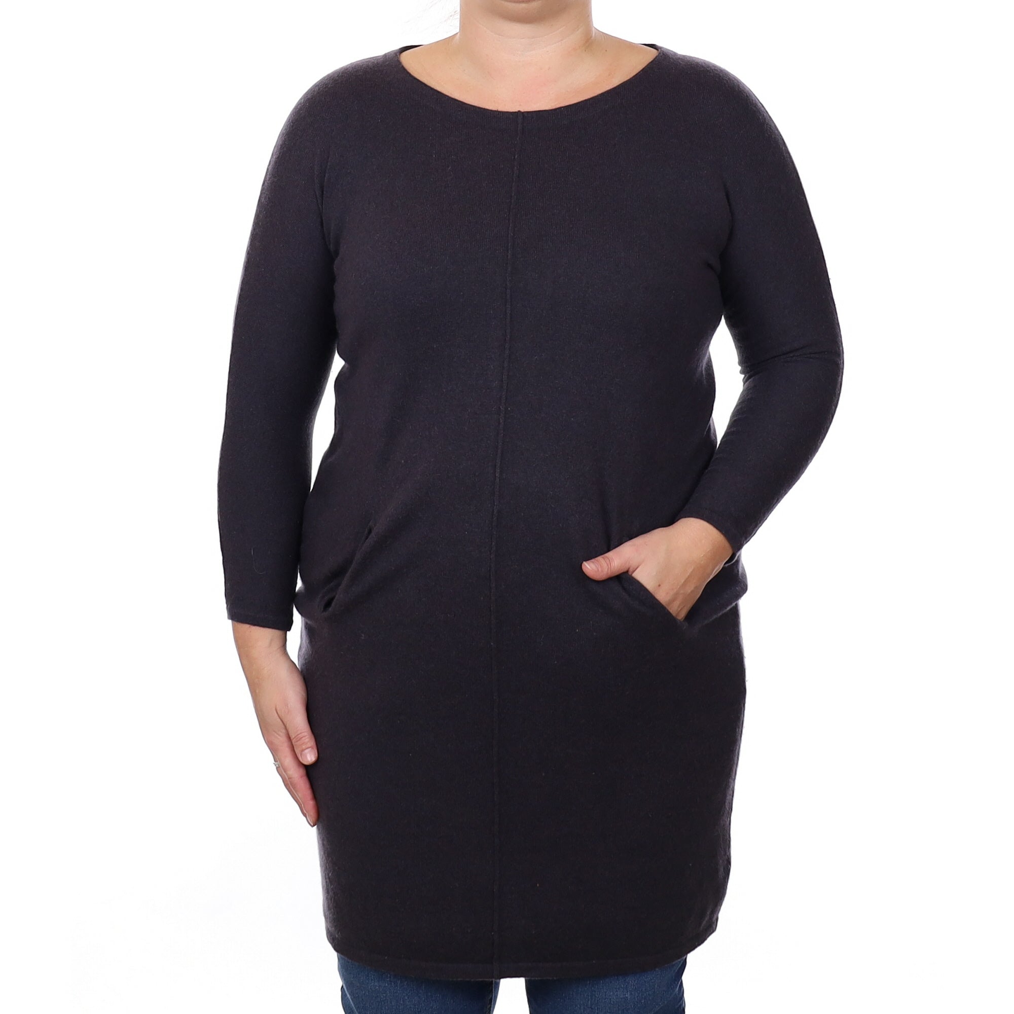 Graphite Grey Cashmere Batwing Scoop Neck Dress with Pockets Large