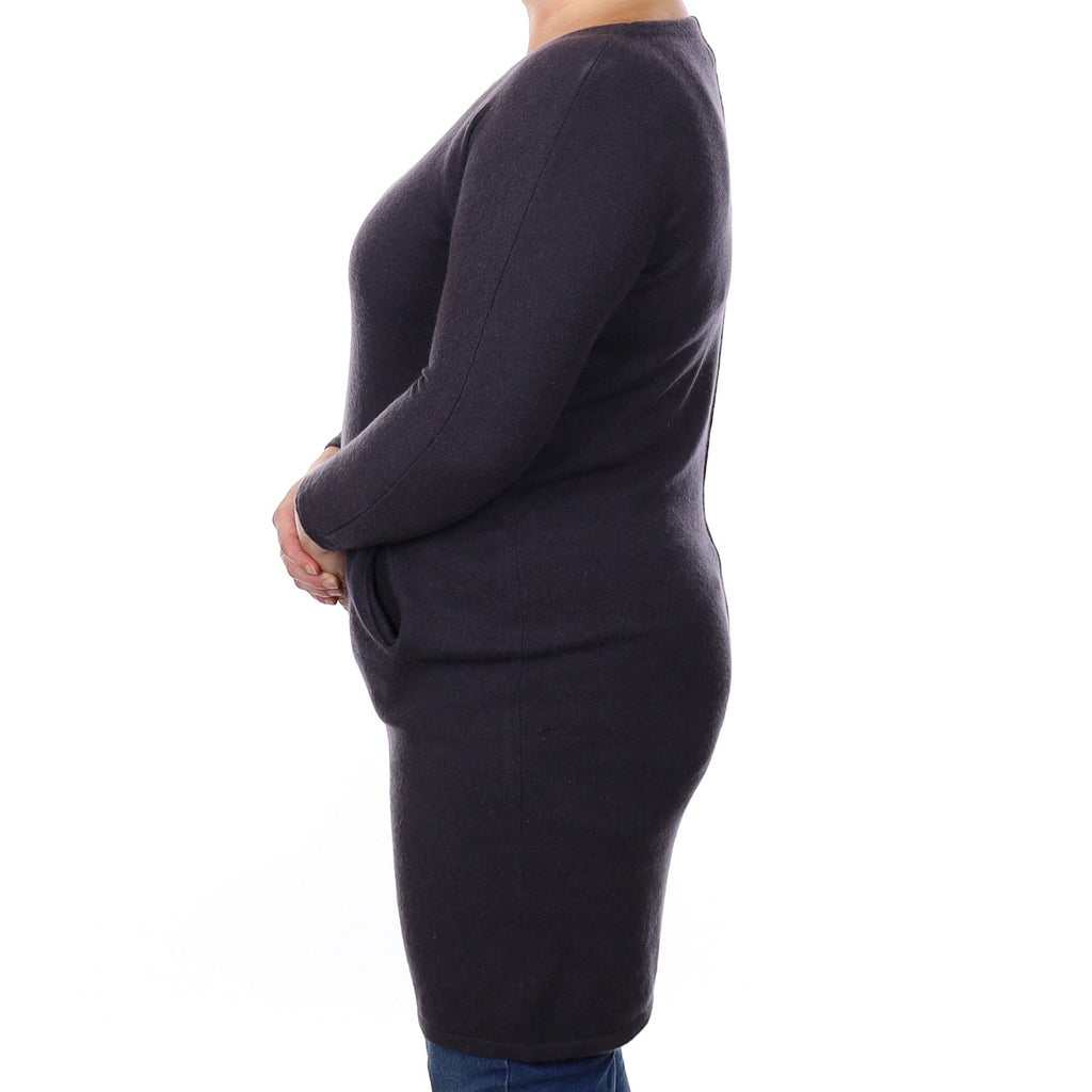 Graphite Grey Cashmere Batwing Scoop Neck Dress with Pockets Large