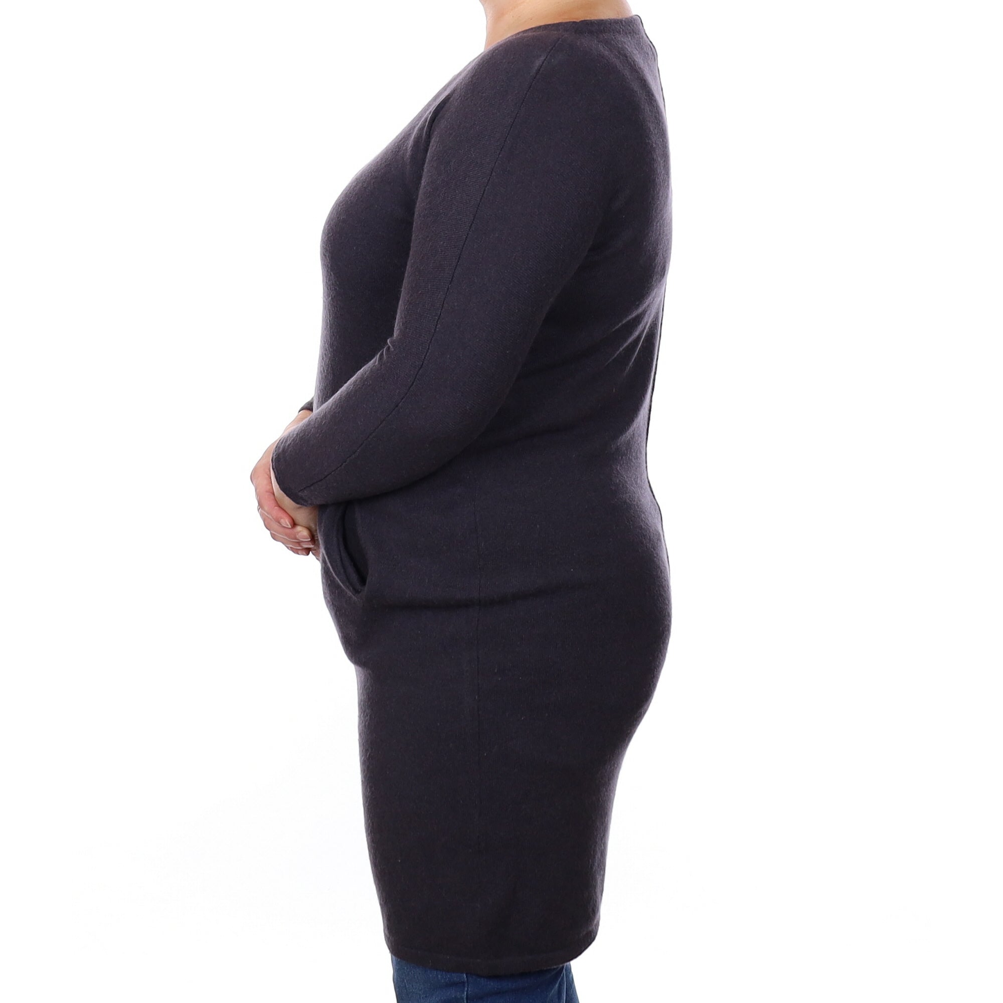 Graphite Grey Cashmere Batwing Scoop Neck Dress with Pockets Large