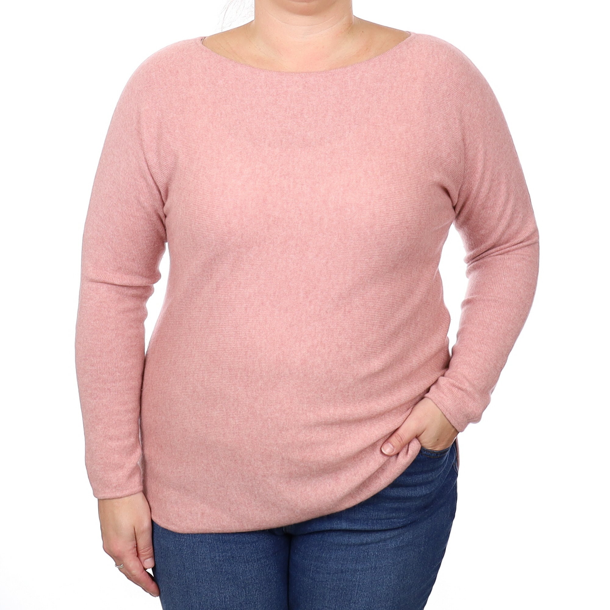 Dusty Rose Cashmere Batwing Scoop Neck Jumper Large