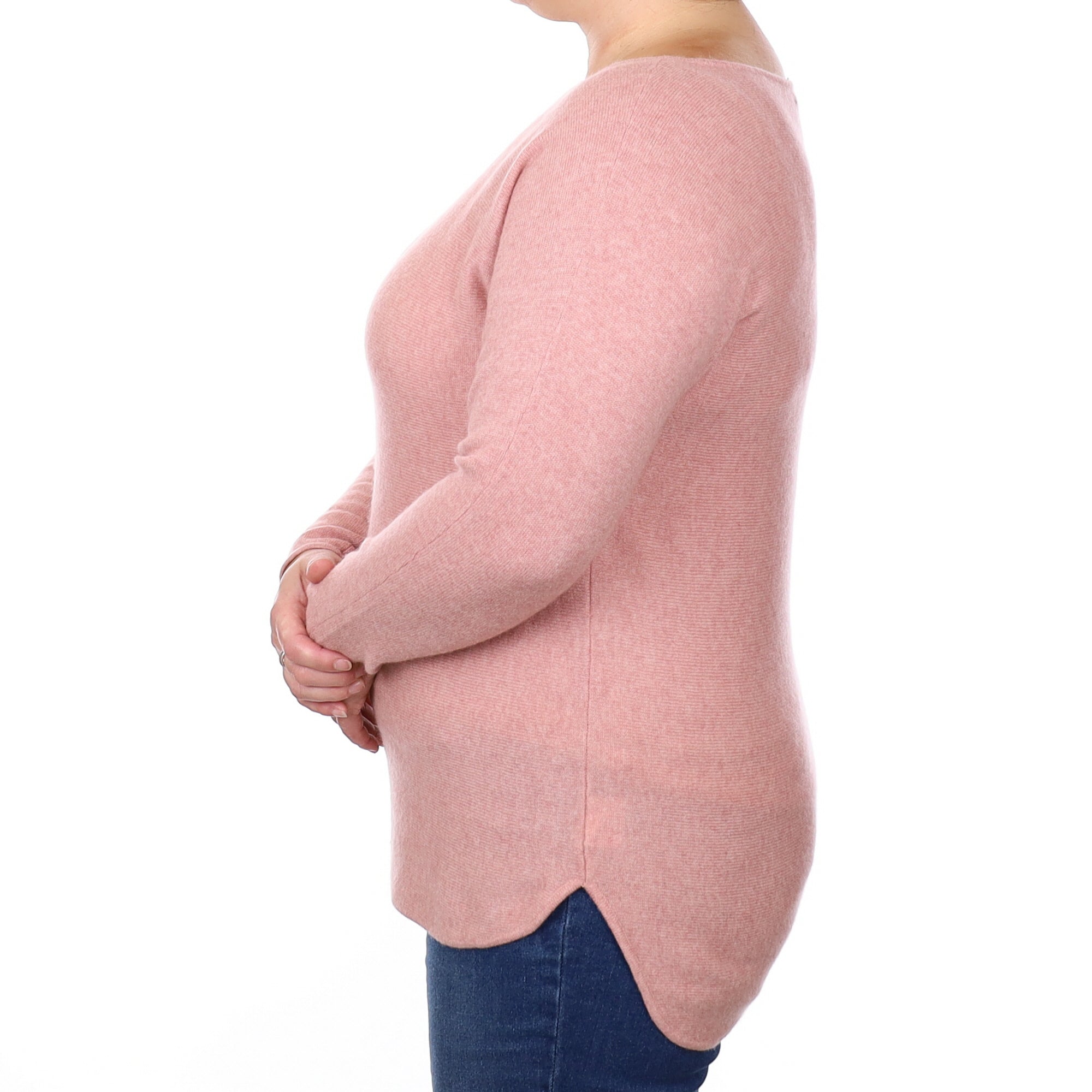 Dusty Rose Cashmere Batwing Scoop Neck Jumper Large