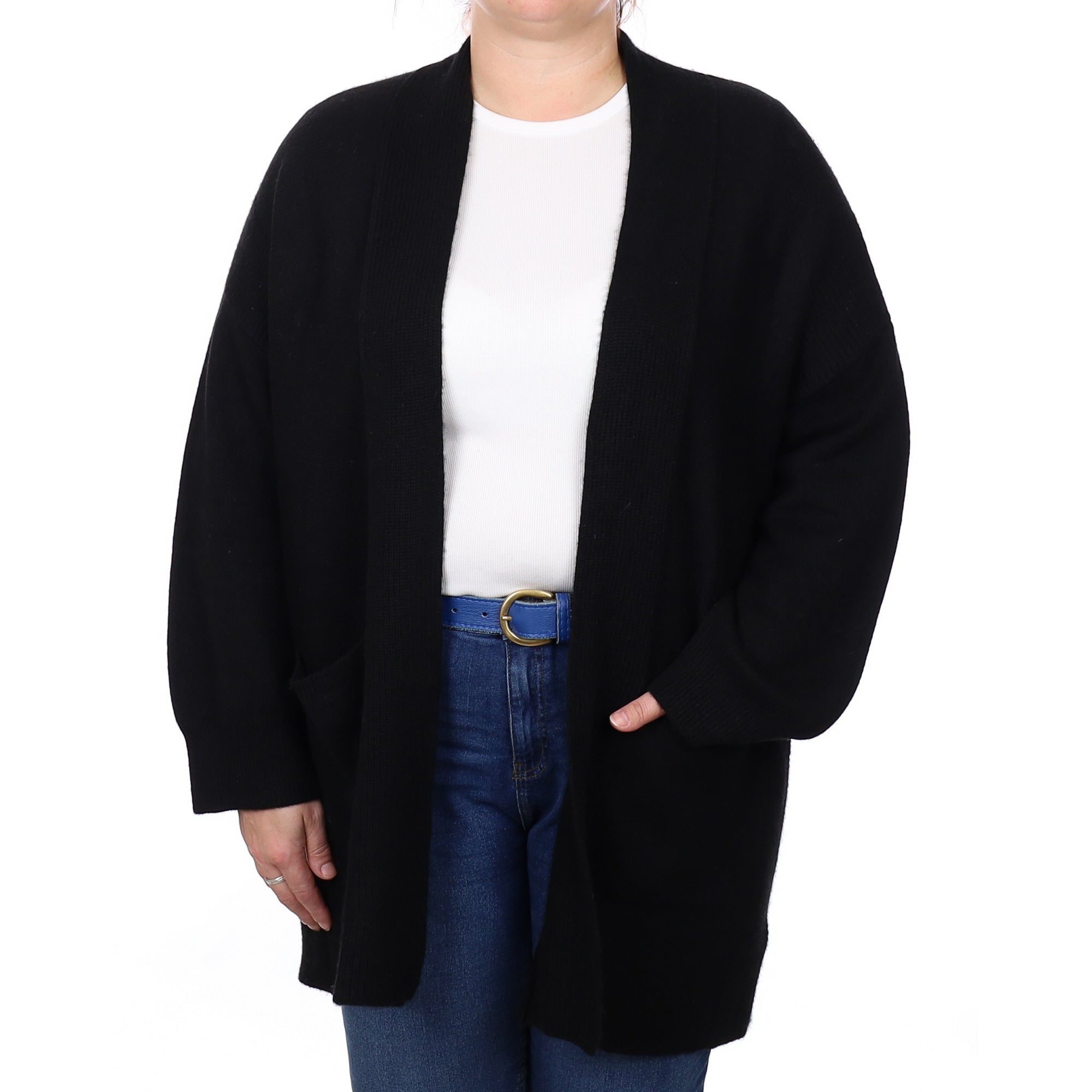Black Cashmere Edge to Edge Cardigan with Pockets Extra Large