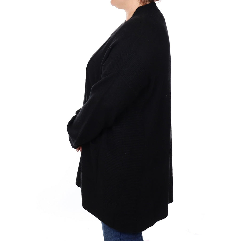 Black Cashmere Edge to Edge Cardigan with Pockets Extra Large