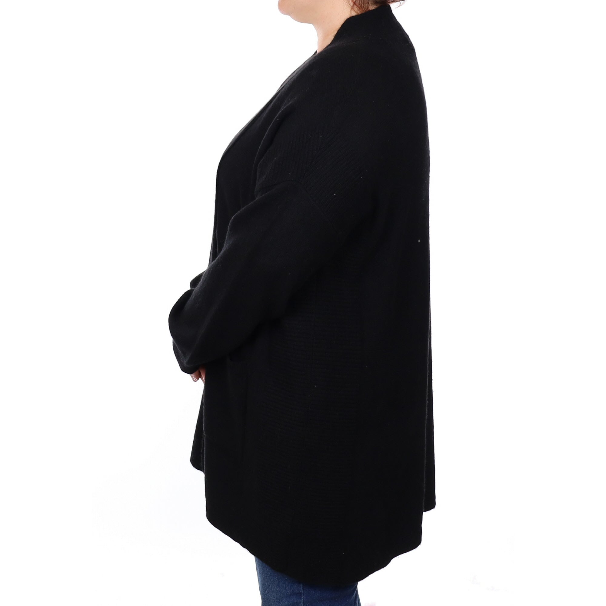 Black Cashmere Edge to Edge Cardigan with Pockets Extra Large