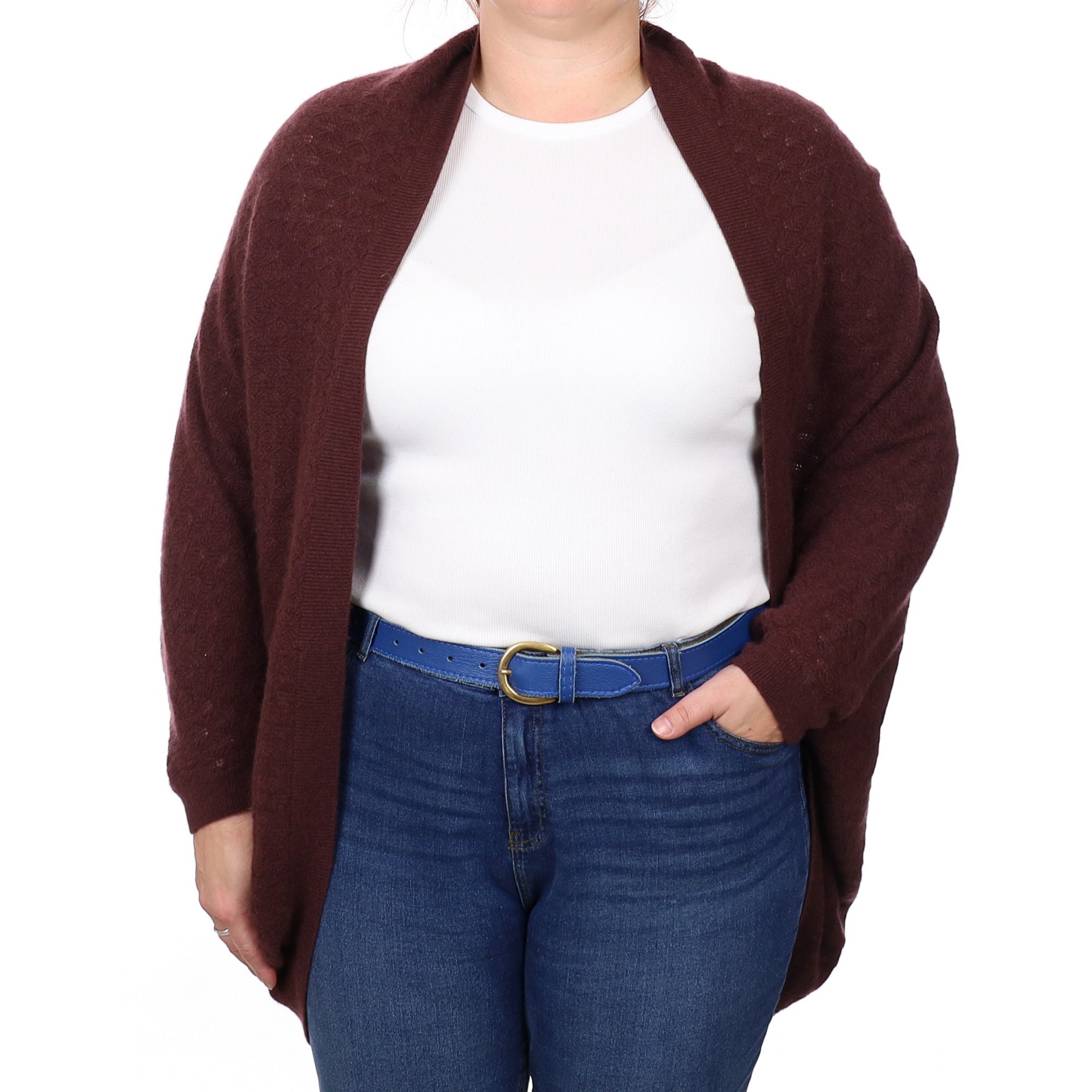 Aubergine Textured Cashmere Batwing Shrug Cardigan Extra Extra Large